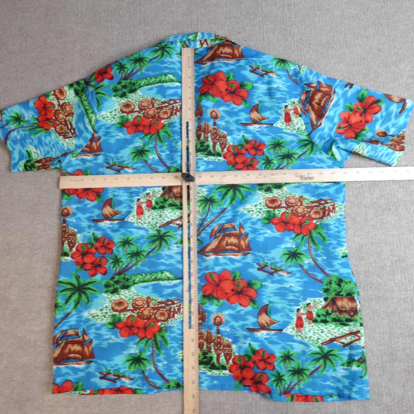 Sears VINTAGE Kings Road Hawaiian Shirt L Blue Floral Button-Up Short Sleeve Collared Men 70s Size US L / EU 52-54 / 3 - 6 Thumbnail
