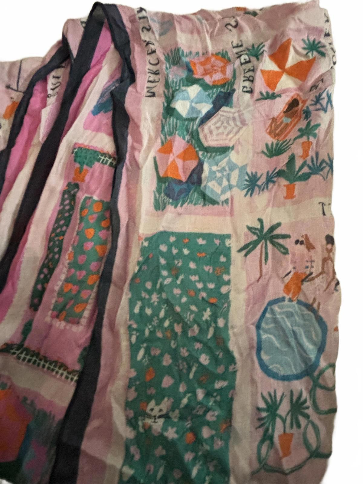 Designer NWT Kate Spade Rooftop Scene Oblong Scarf - Bright Peony Size ONE SIZE - 3 Thumbnail