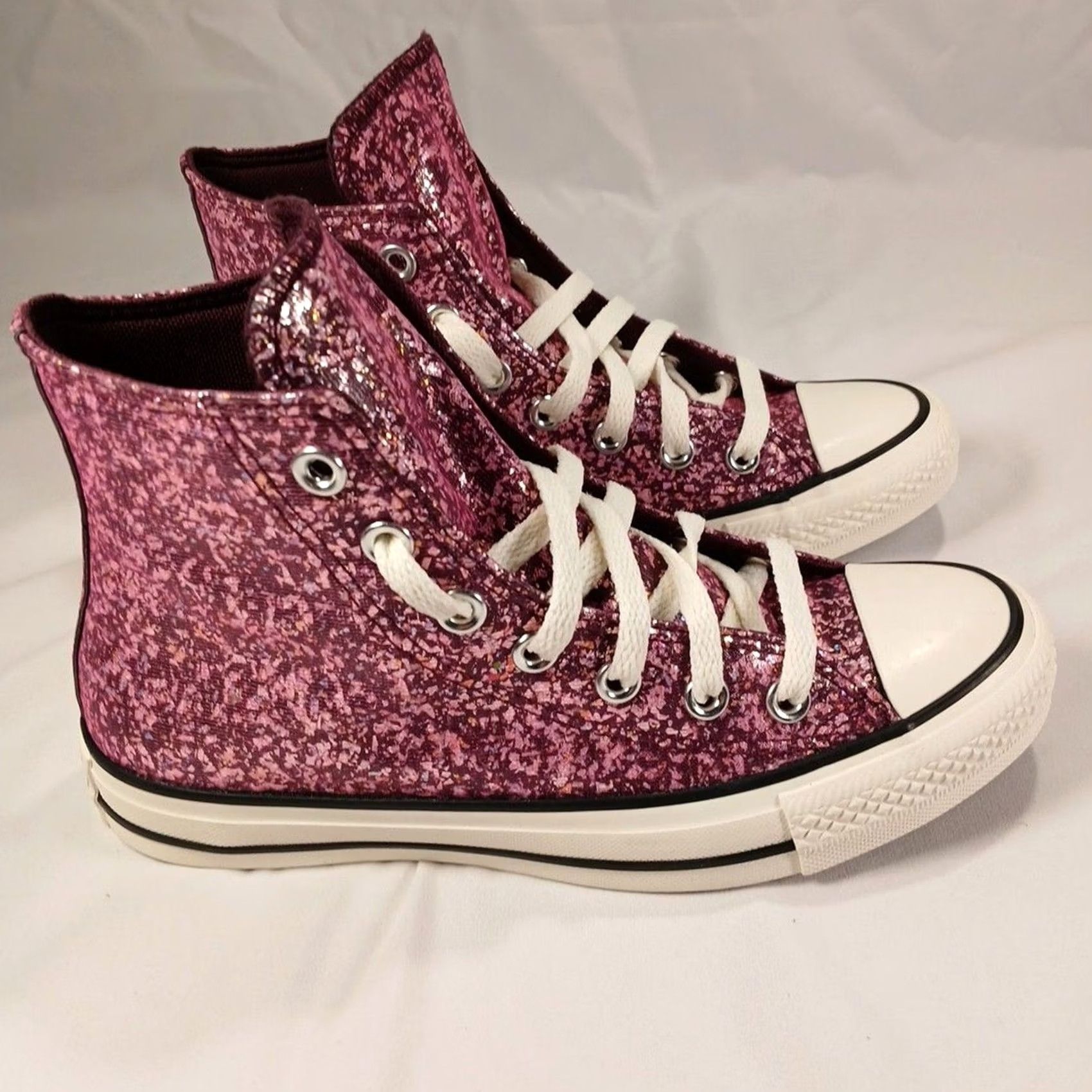 Converse VINTAGE No Converse Chuck Taylor All Star Hi Women’s 6.5 Pink Purple Glitter Shoes Casual Sneakers High Top Stars Rainbow Glitter Women’s Size M / US 6-8 / IT 42-44 - 6 Thumbnail