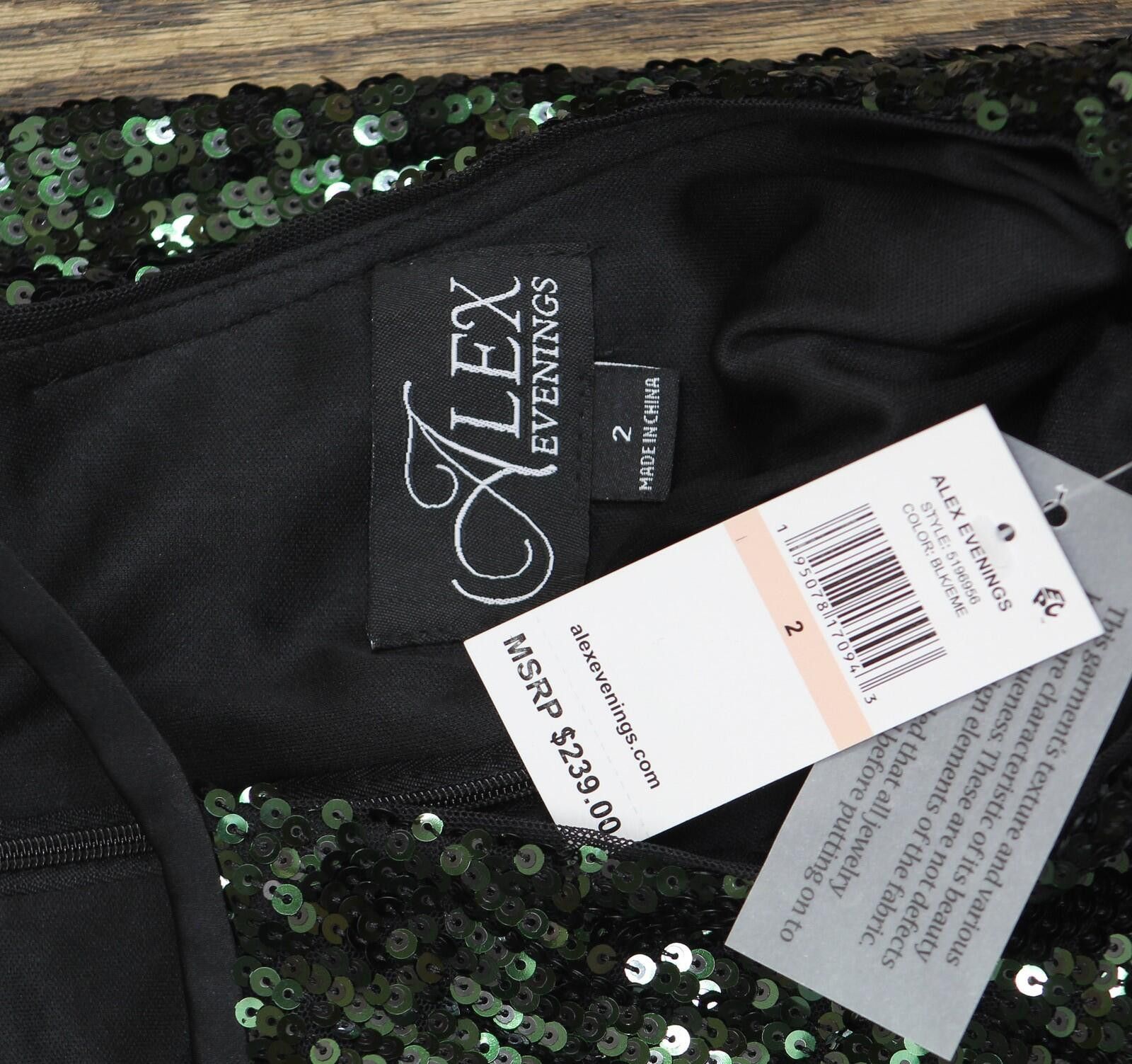 Other Nwt Alex Evenings Slit Dress Gown Black / Emerald Green 2 Size XS / US 0-2 / IT 36-38 - 3 Thumbnail
