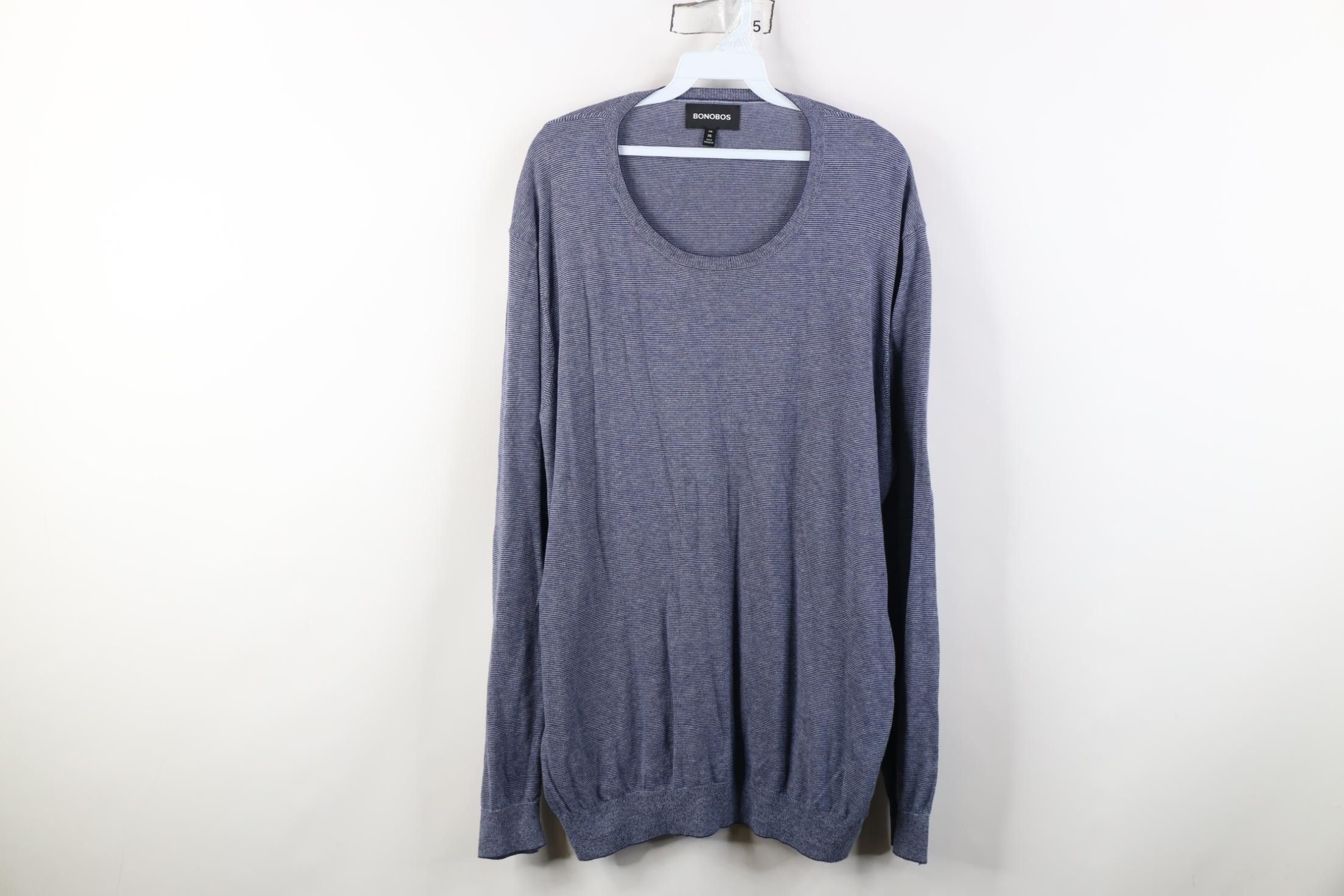 Bonobos Bonobos Fit Lightweight Striped Knit Crewneck Sweater Blue Size US XXL / EU 58 / 5 - 1 Thumbnail