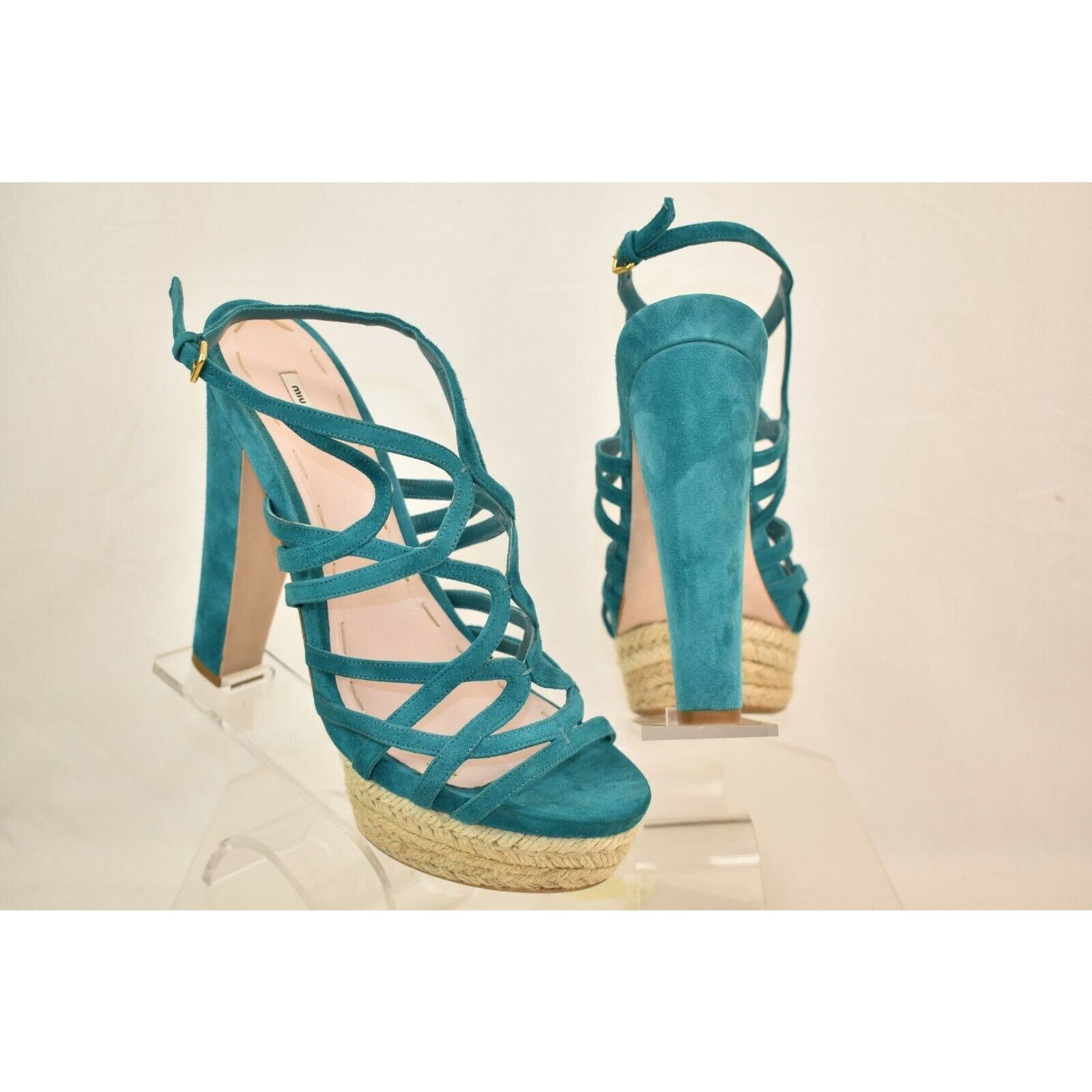 Miu Miu TURQUOISE SUEDE CRISS CROSS PLATFORM ESPADRILLE SANDALS 40 Size US 10 / IT 40 - 7 Thumbnail