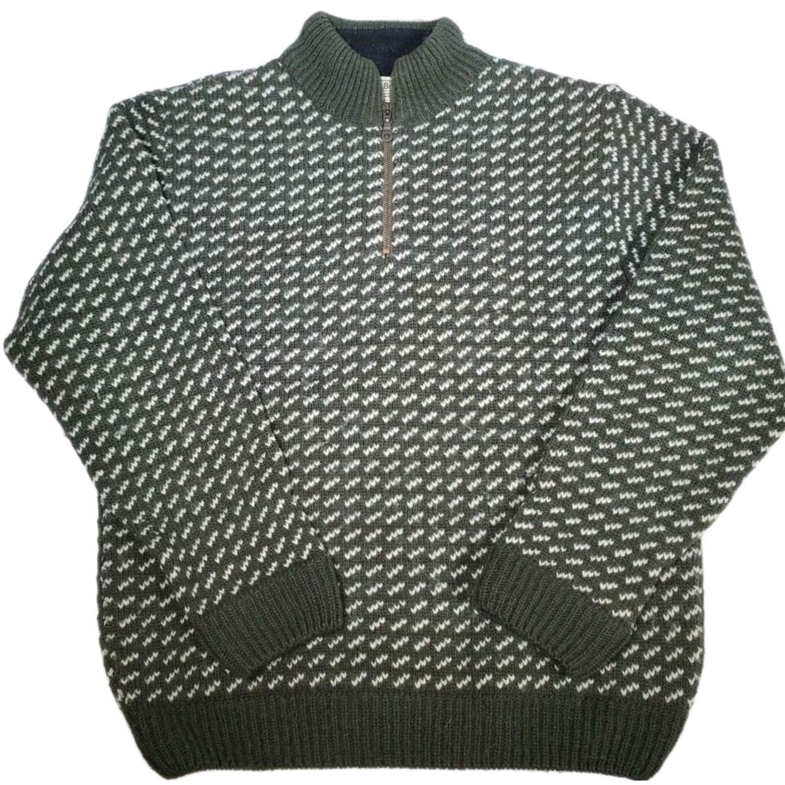 Vintage VINTAGE L.L.Bean Birdseye Quarter Zip Sweater Olive Green 100% Wool Norway Men's M Size US M / EU 48-50 / 2 - 2 Thumbnail