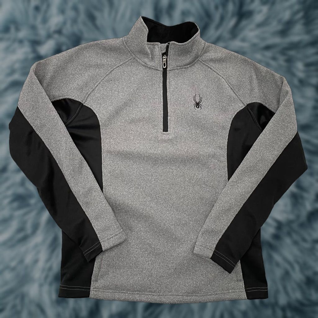 Spyder Jacket Adult L Gray Black 1/4 Zip Pullover Fleece Logo Mens