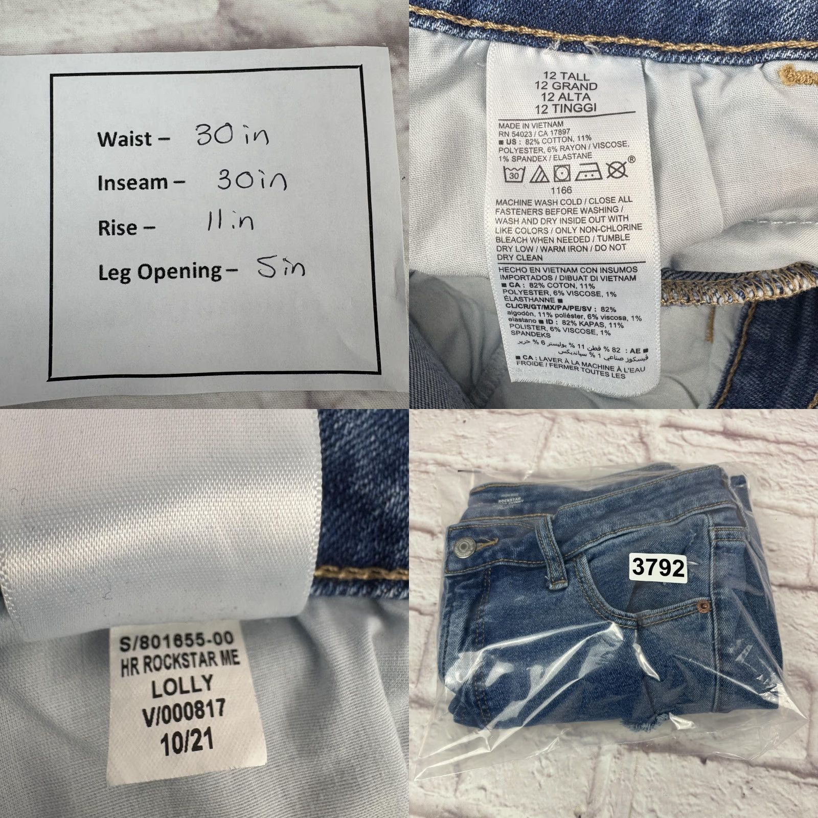 Old Navy Old Navy Rockstar Jeans Womens 12 Tall High Rise Super Skinny 30x30 Distressed Size 34" / US 12 / IT 48 - 9 Thumbnail