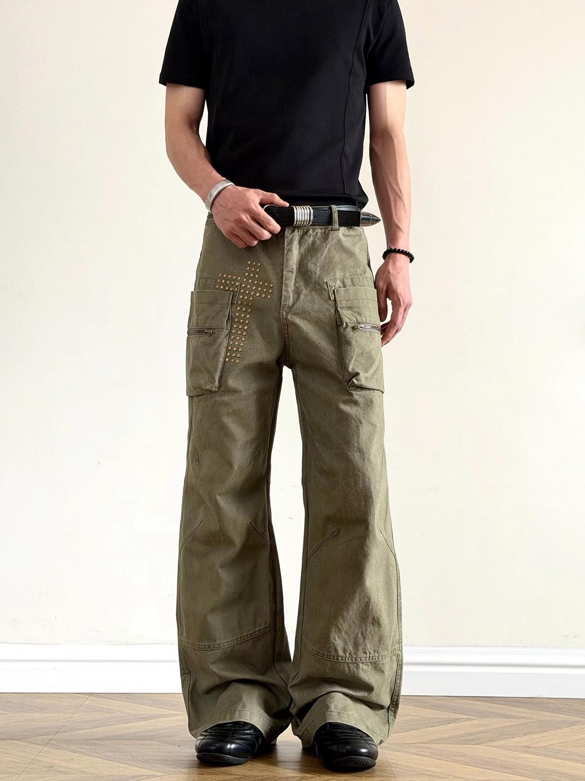 Other Black Cross Rivet Large-Pocket Cargo Straight Pants Size US 30 / EU 46 - 5 Thumbnail