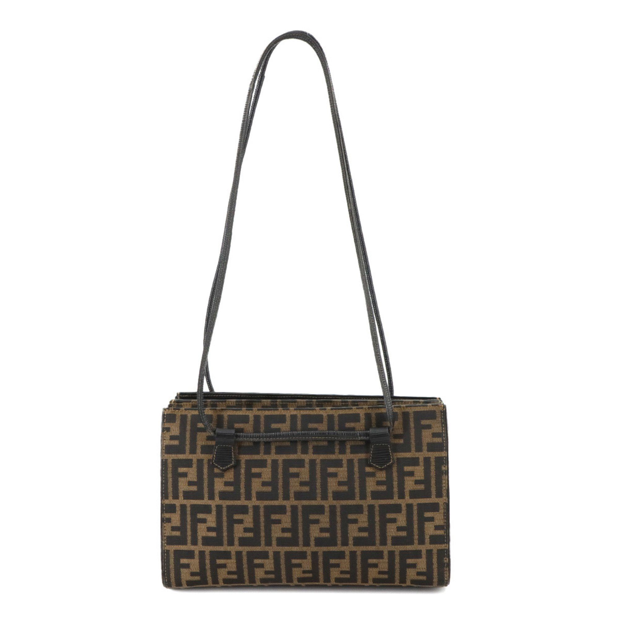 Fendi Zucca 2Way Tote Shoulder Bag Canvas Leather Brown Black, Women's
