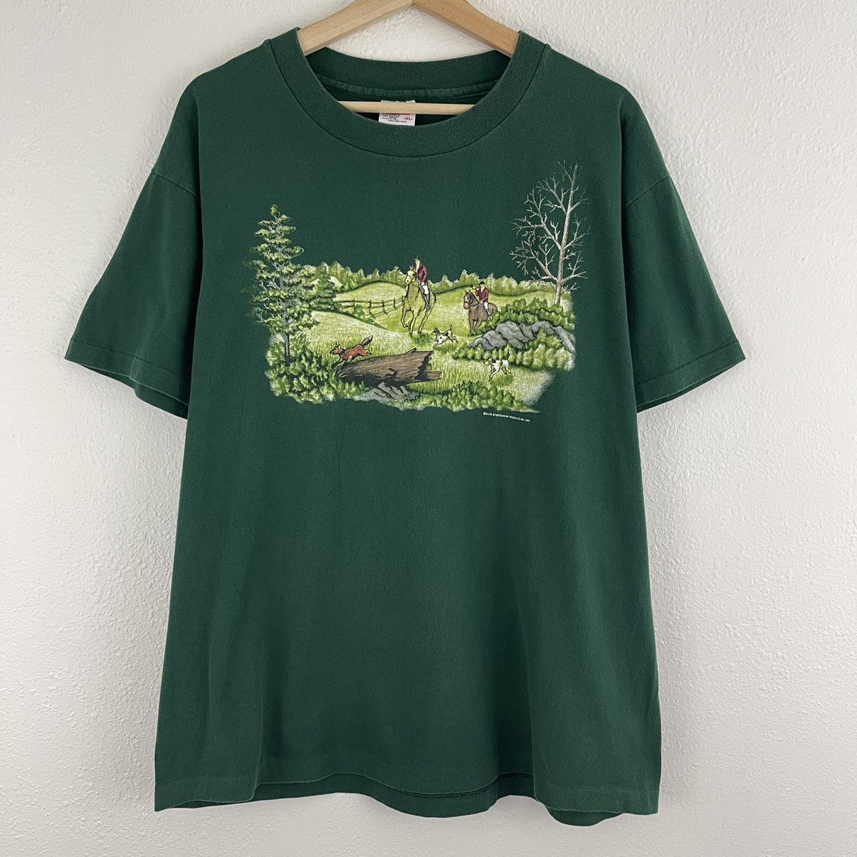 Anvil Vintage 1994 Green Fox Hunt Sport Single Stitch Graphic Tee Size US XL / EU 56 / 4 - 1 Thumbnail