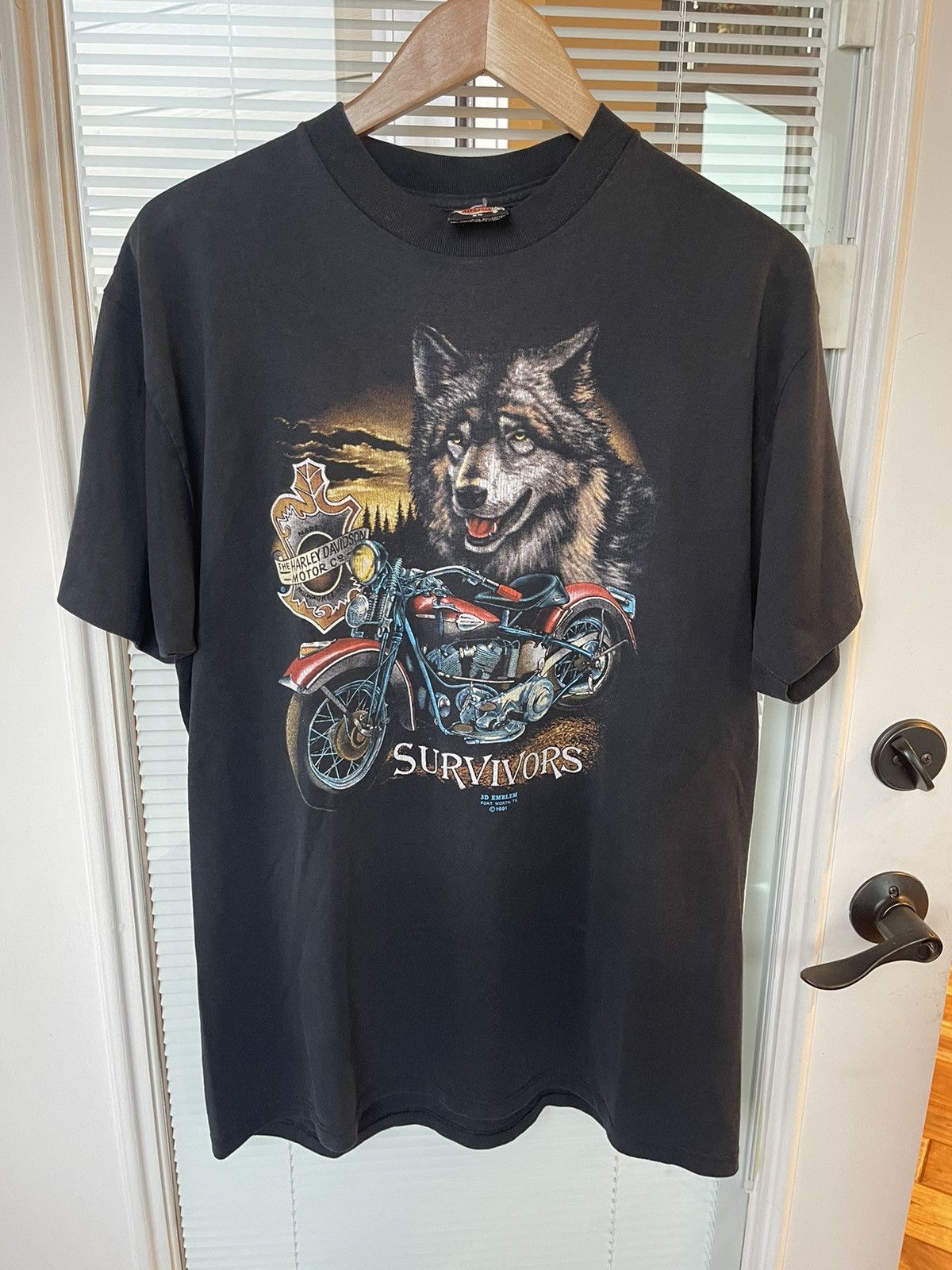 Image of 3D Emblem Harley Davidson Survivors Wolf 1991 in Black, Men's (Size XL)