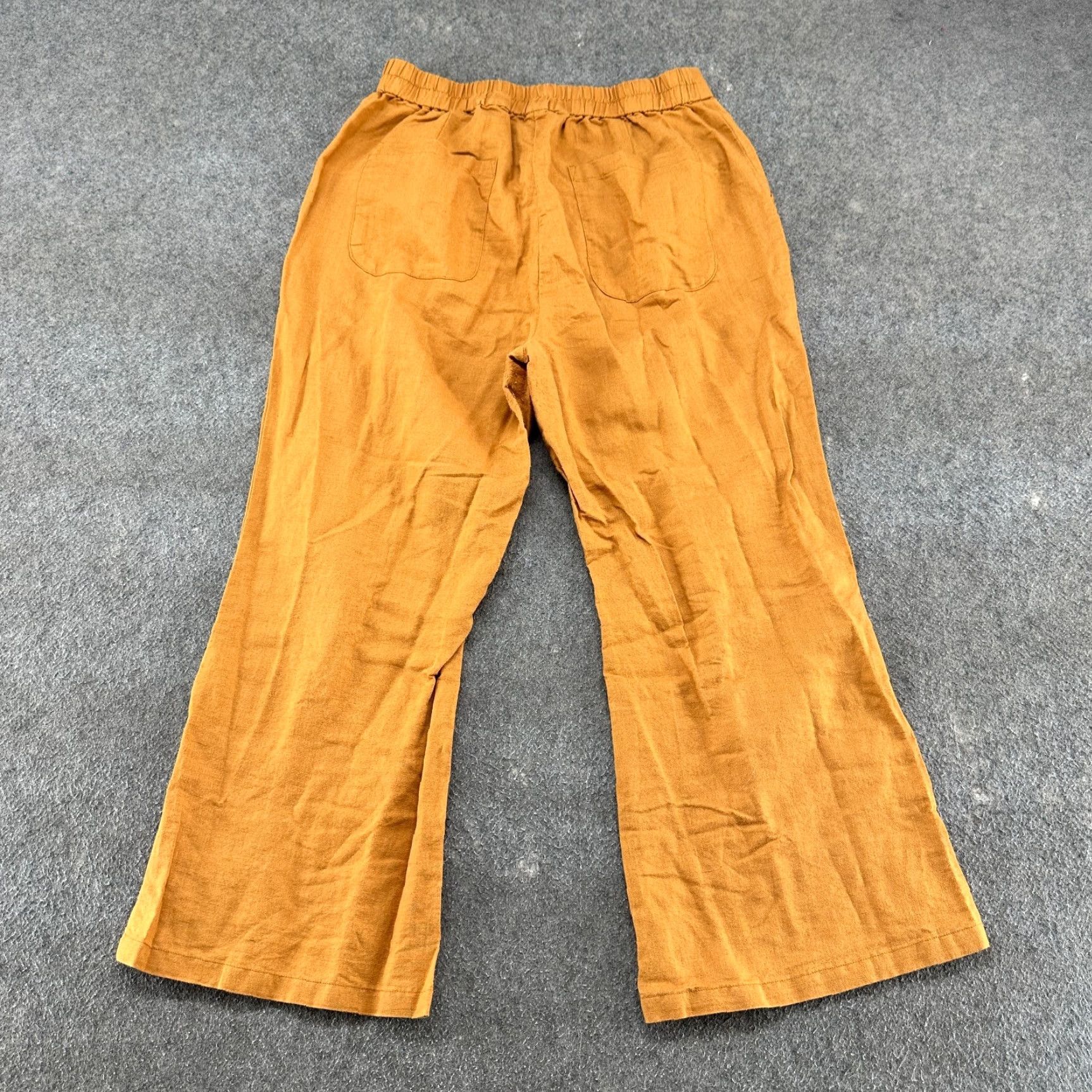 Vintage Grae Cove Pants Womens L Brown Elastic Waist Straight Leg Baggy Cotton Linen Size 30" / US 8 / IT 44 - 6 Thumbnail