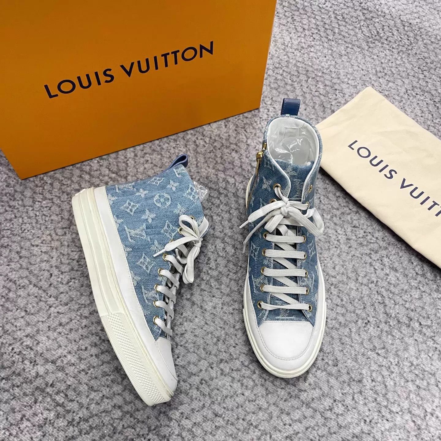 Louis Vuitton LV Stellar Denim Blue High-Top Sneakers Monogram Size US 7.5 / IT 37.5 - 3 Thumbnail