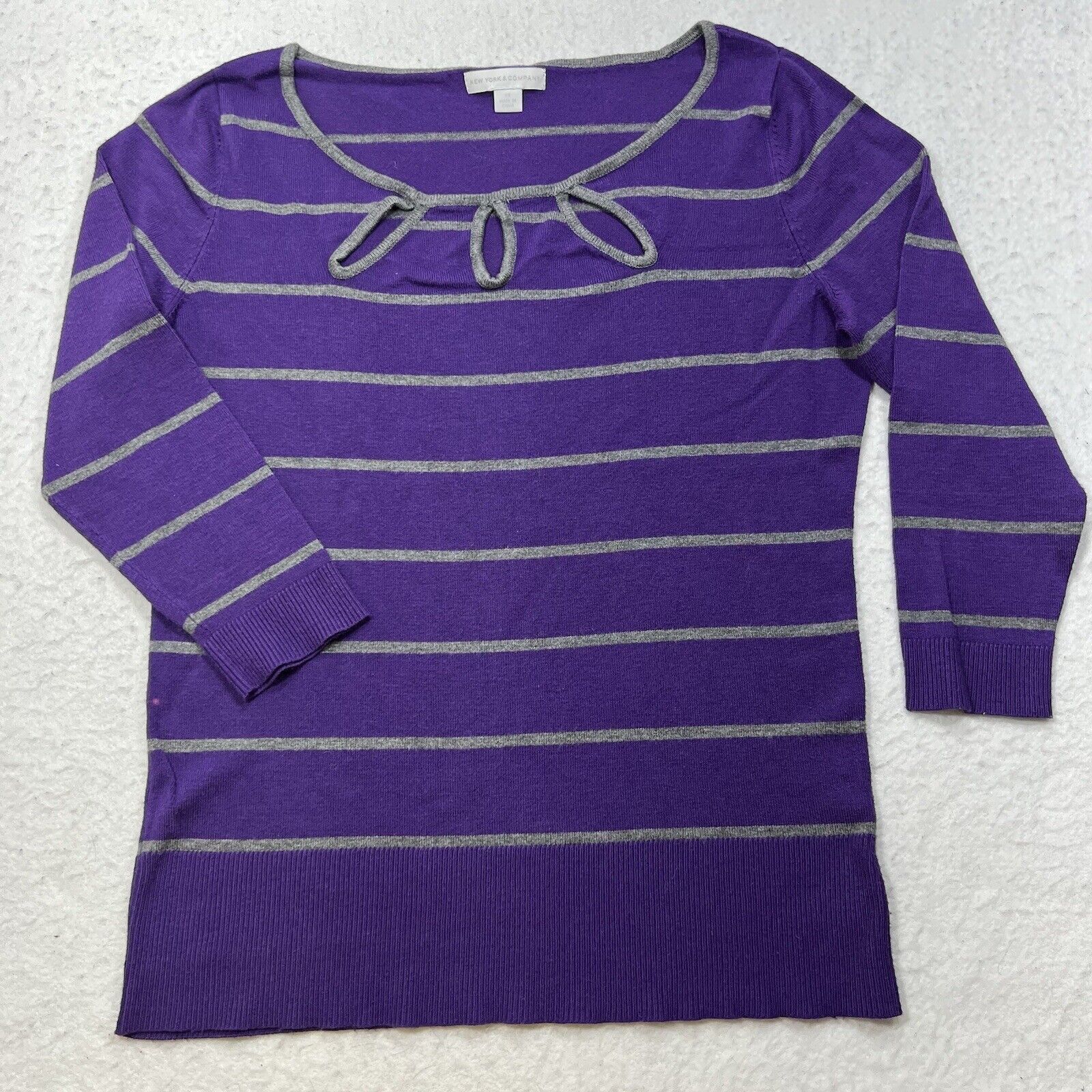 Other New York & Company Pullover Purple & Gray Striped Sweater Size XS / US 0-2 / IT 36-38 - 1 Thumbnail