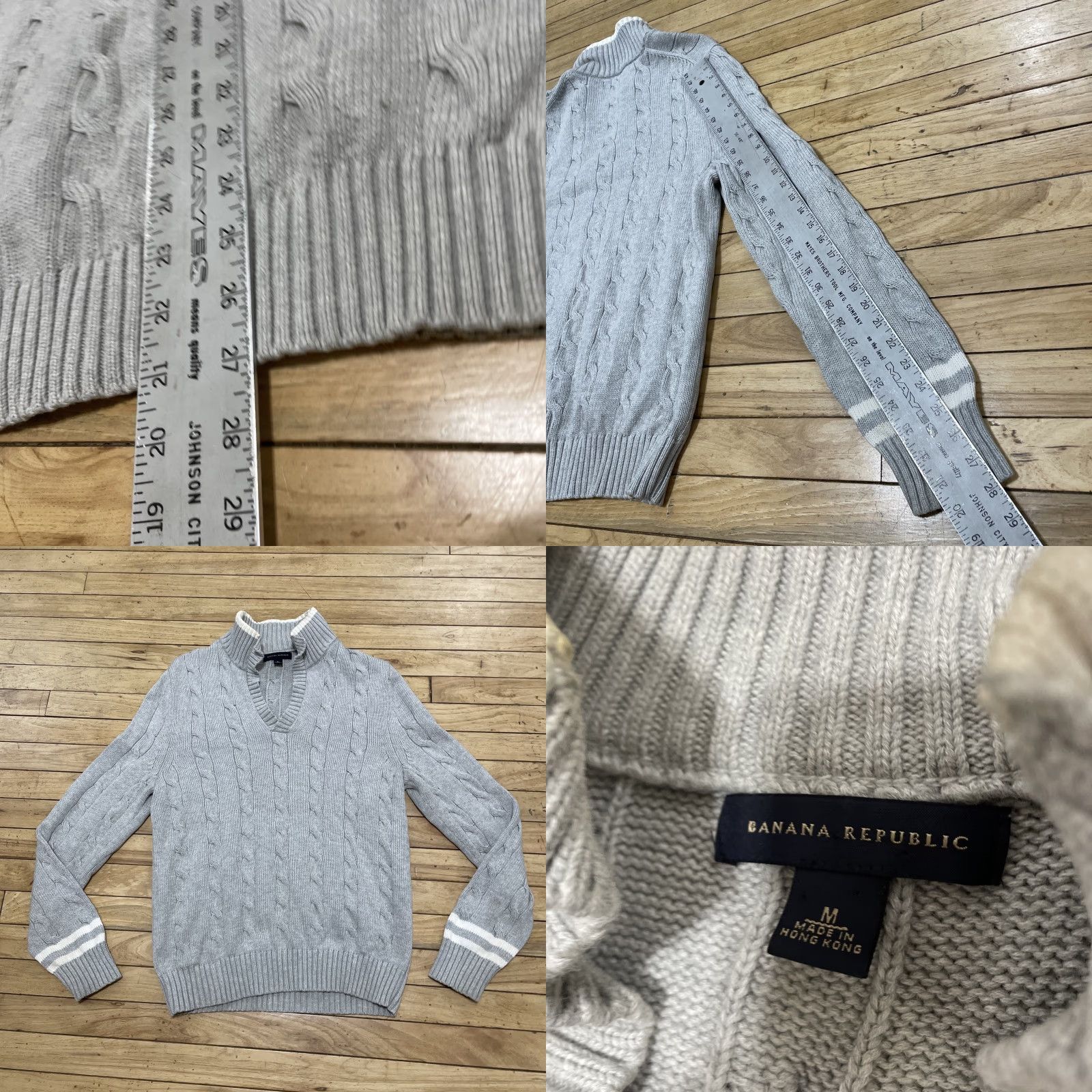 Banana Republic VINTAGE Banana Republic Sweater Men M Gray Cable Knit Open Collar Yacht Old Money Shirt (Not allowed: new words). Size US M / EU 48-50 / 2 - 9 Thumbnail