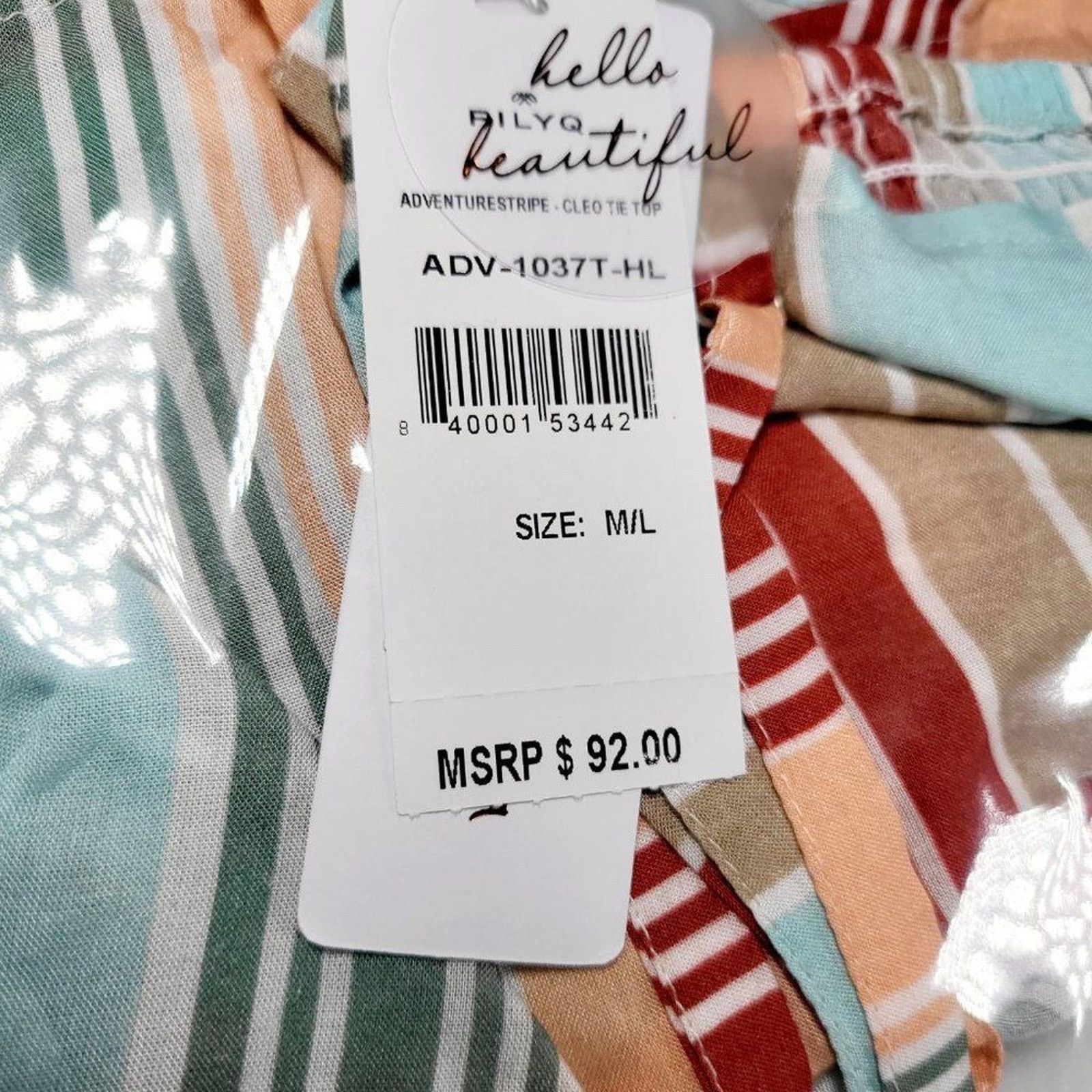 Other NWT PILYQ x Helen‎ Owen Tie-Front Top Multi Striped M/L Size ONE SIZE - 9 Thumbnail