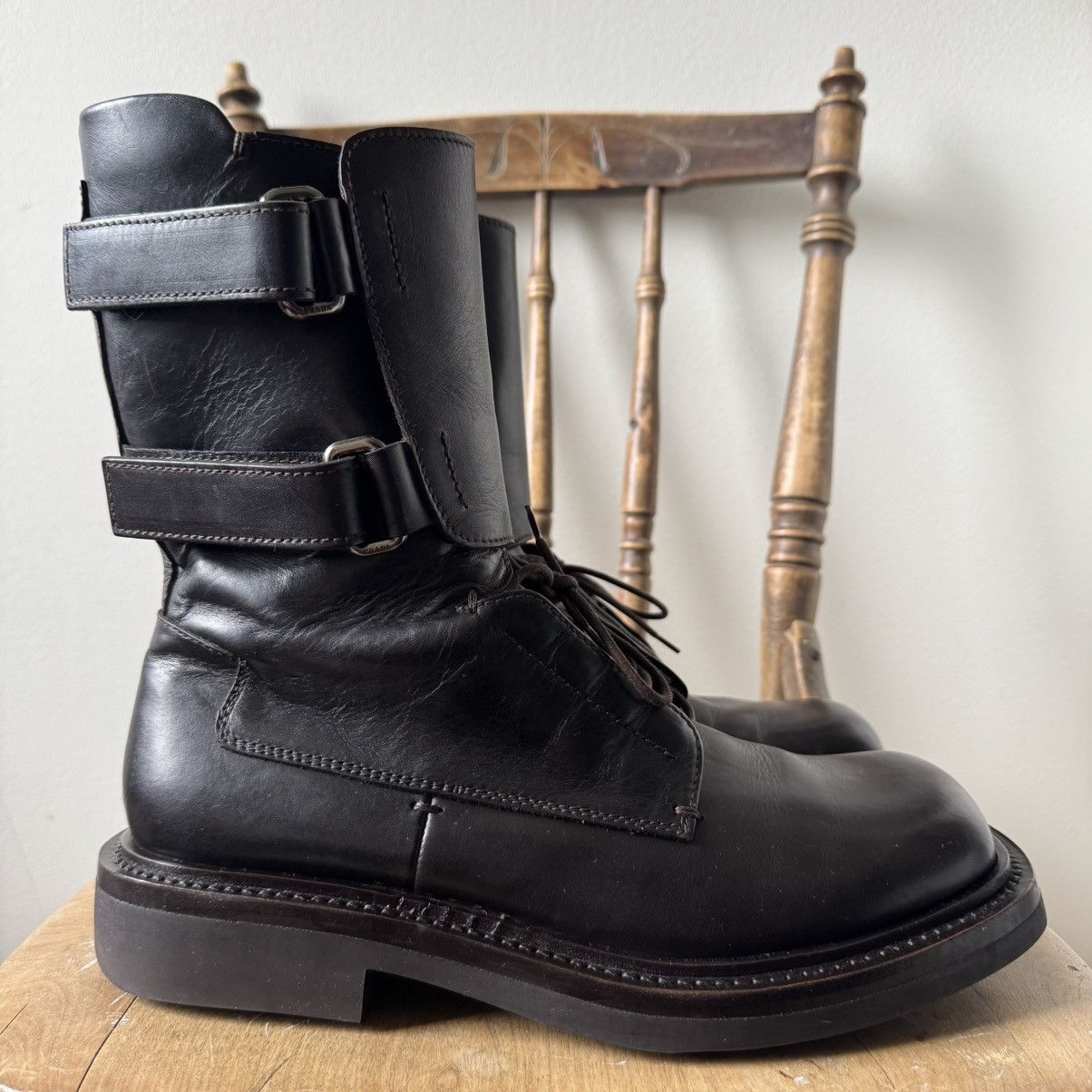 Prada Prada FW1999 Brown Army/Military Velcro Strap Leather Boots Size US 11 / EU 44 - 2 Thumbnail
