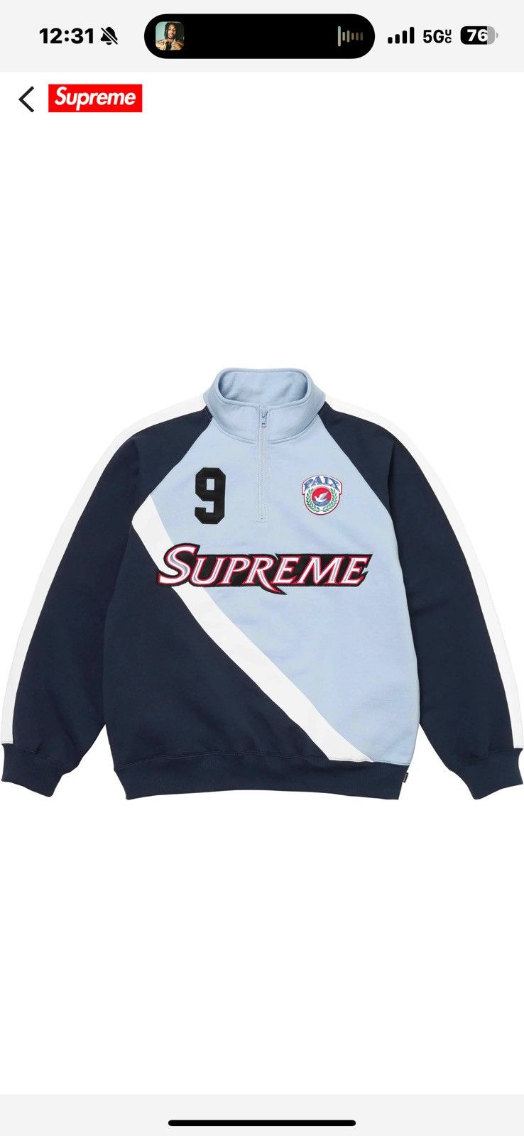 image of Supreme Equipé Half Zip Sweatshirt Size Xxl in Light Blue, Men's