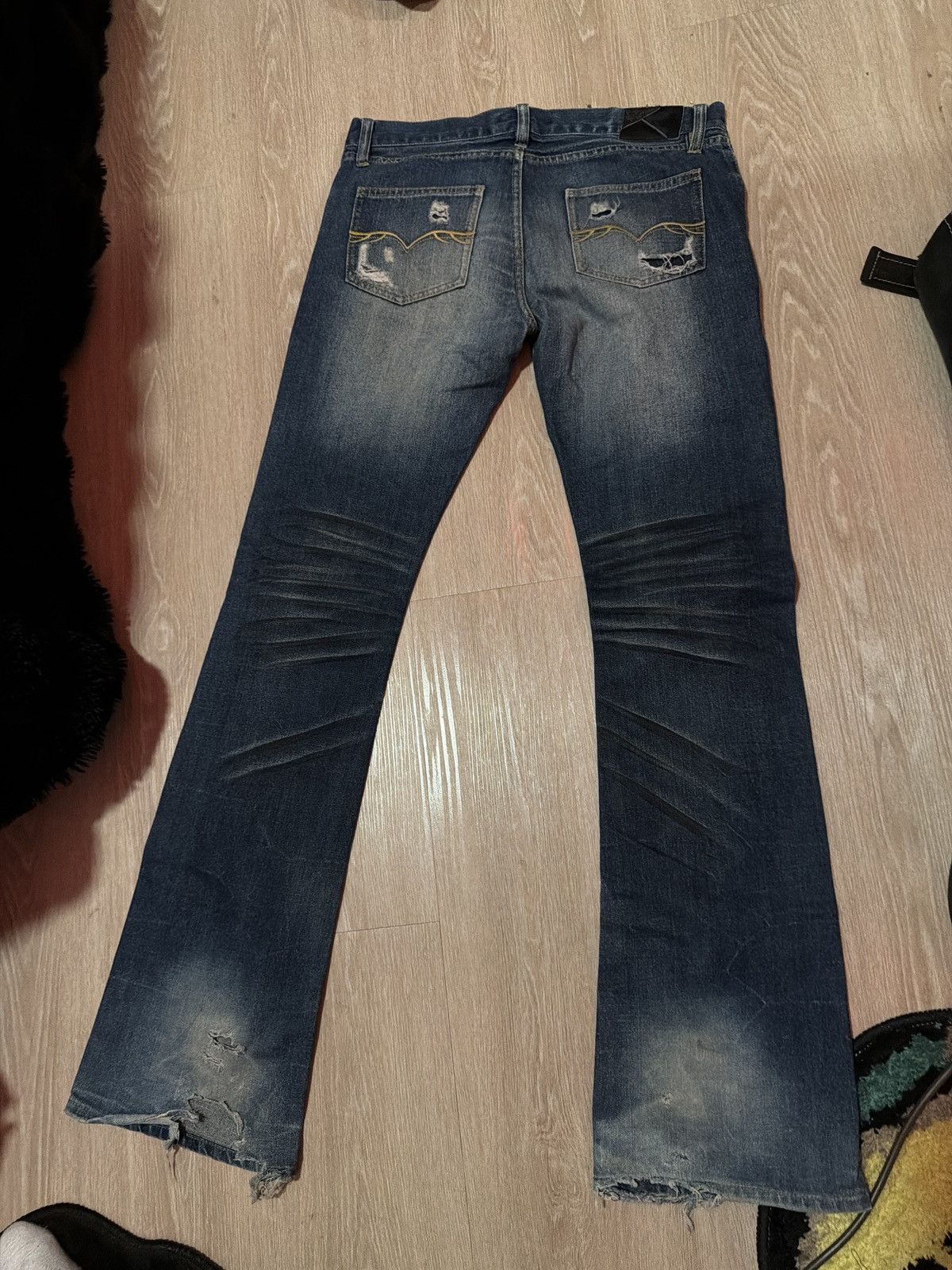 GOSTAR DE FUGA Fuga Whisker Marble Blue Washed Distressed Flare Denim Jeans Size US 30 / EU 46 - 2 Thumbnail