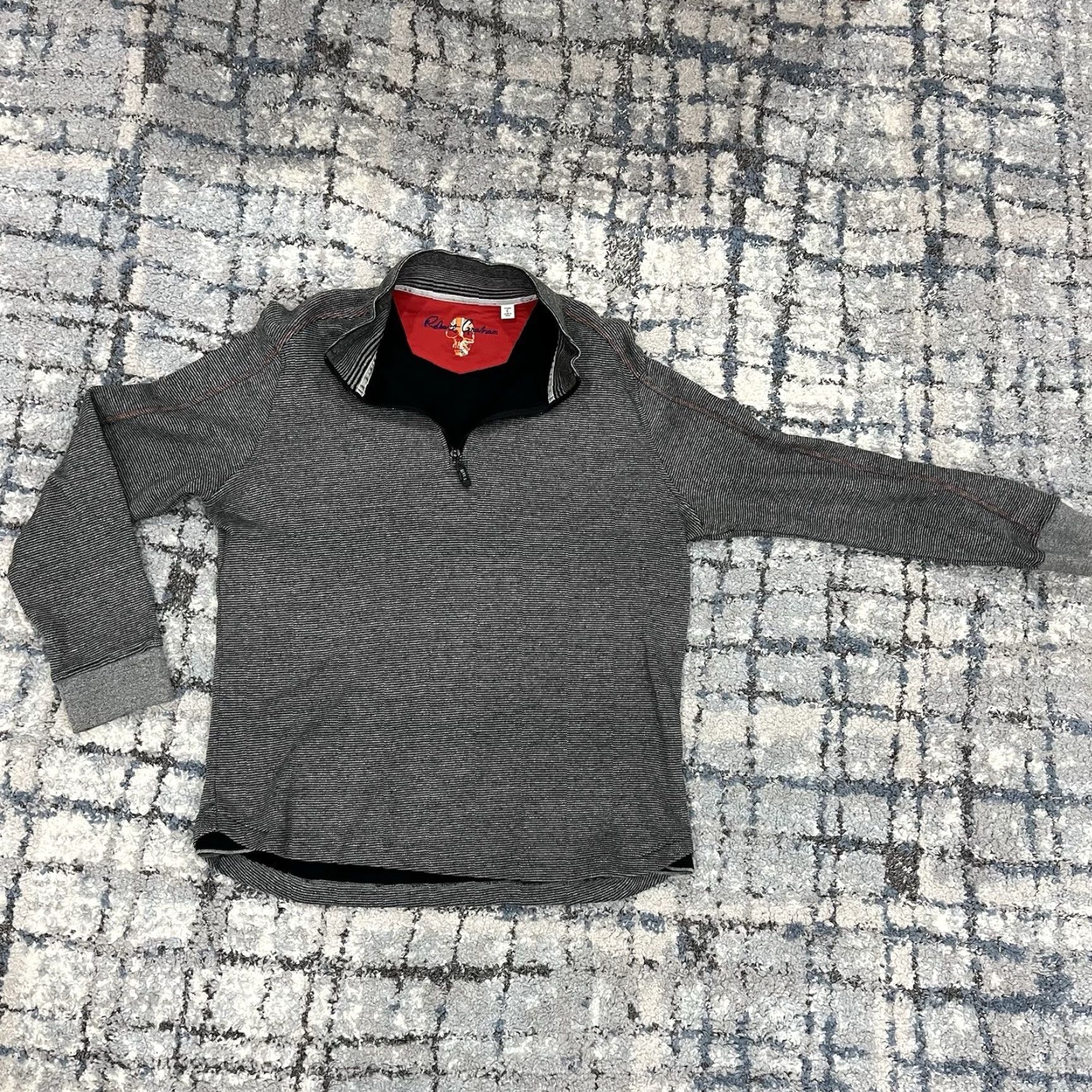 Robert Graham Robert Graham Sweater Mens Large Gray Striped Cotton Quarter Zip Pullover Golf Size US L / EU 52-54 / 3 - 2 Thumbnail