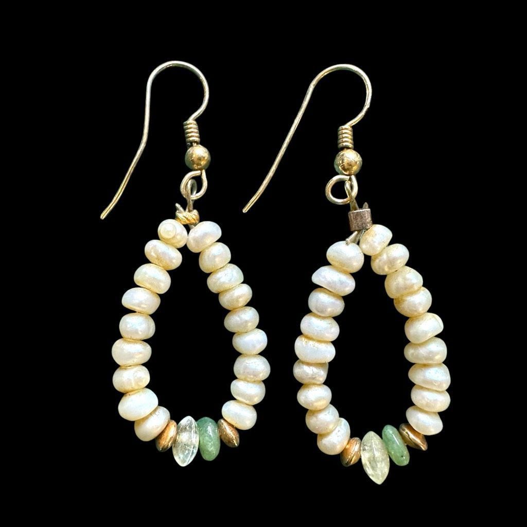 Other 10 Karat 10K Yellow Gold Genuine Pearl Hoop Dangle Dainty Ea Size ONE SIZE - 2 Thumbnail