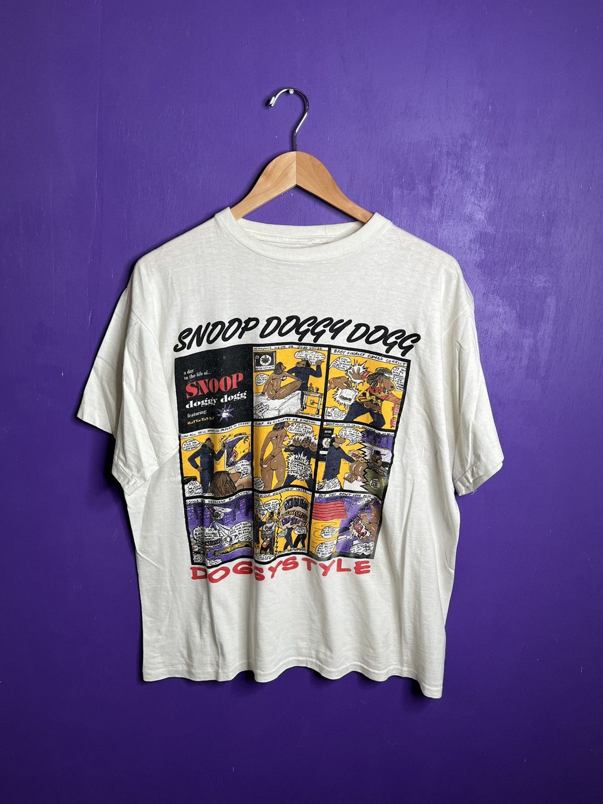 image of Vintage 90's Snoop Dogg Doggystyle Comic Rap Tee in White, Men's (Size XL)