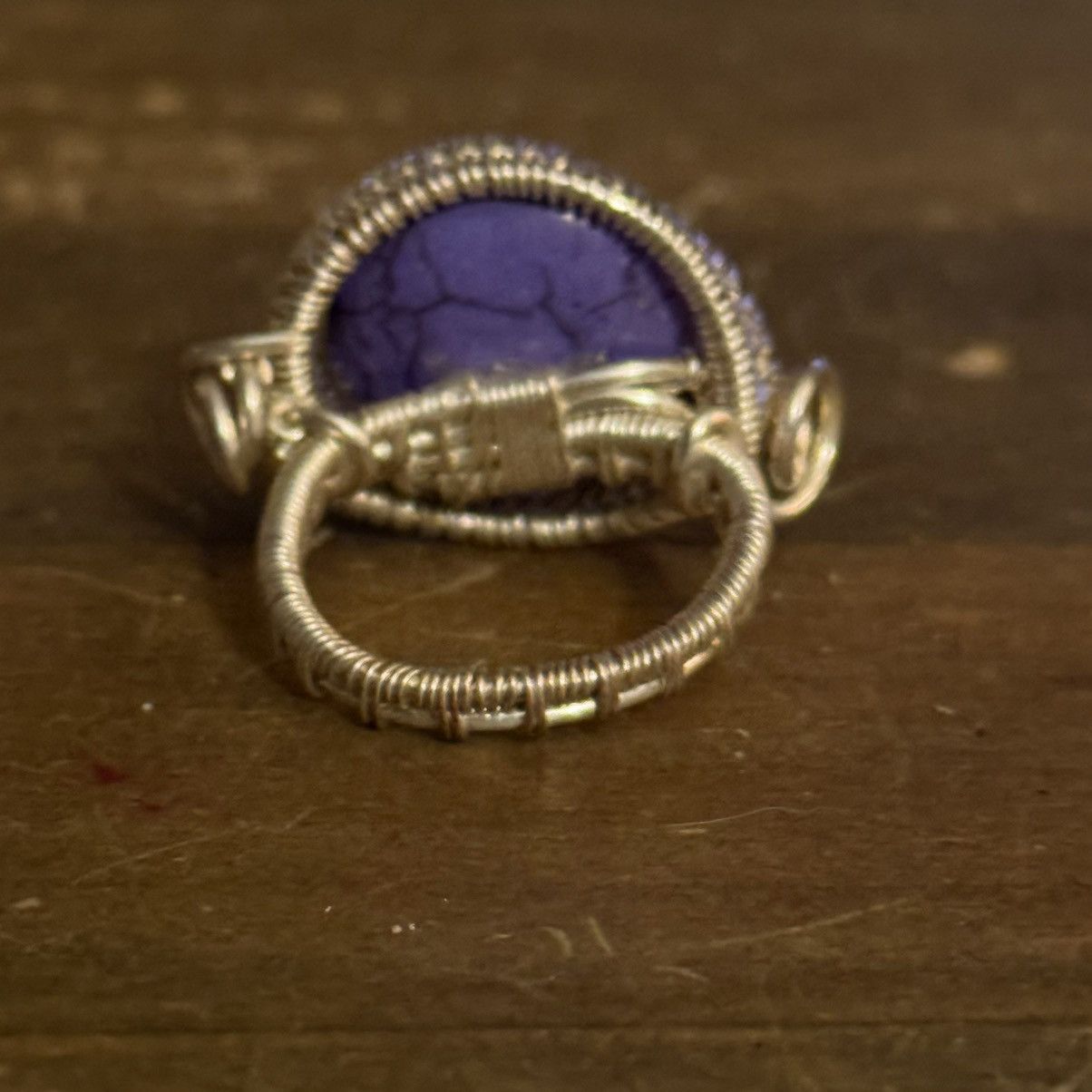 Other Silver tone wire wrapped purple marbled stone ring Size ONE SIZE - 6 Thumbnail