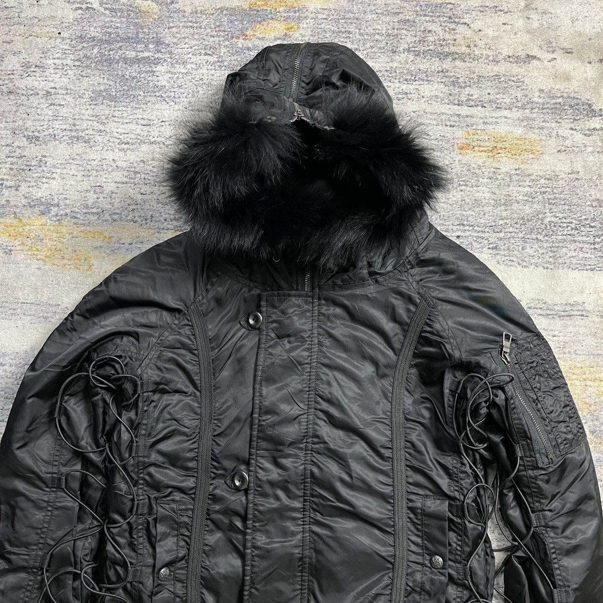 14th Addiction Back vintage bondage side lace fur bomber jacket vkei style Size US S / EU 44-46 / 1 - 7 Thumbnail