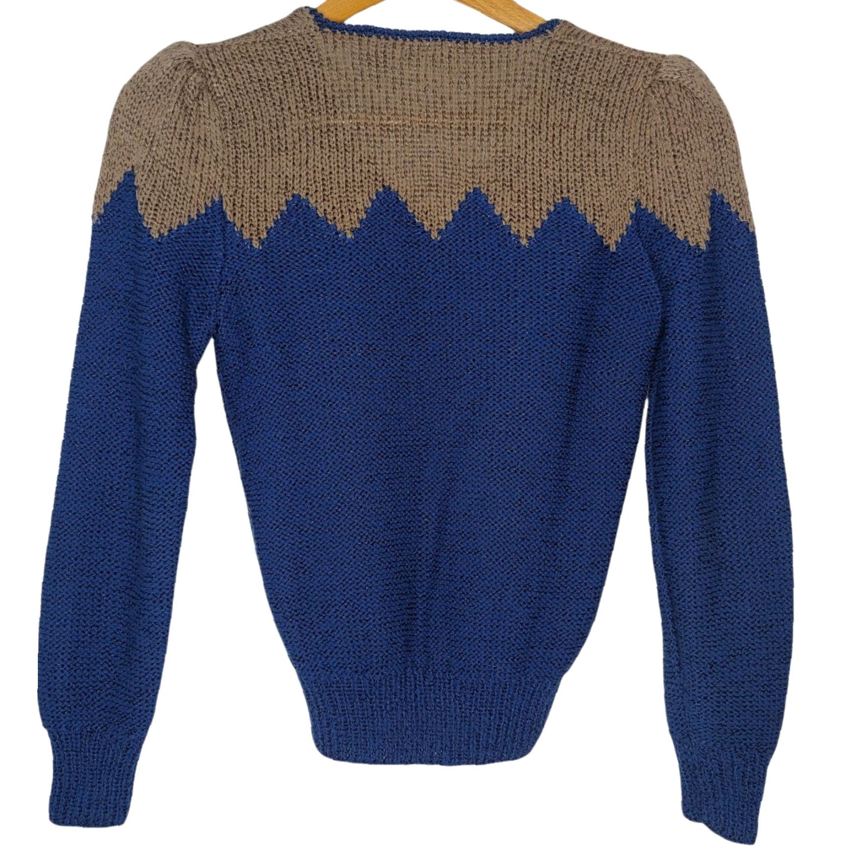 Vintage VINTAGE Weathervane Sweater Regular Women Long Sleeve V-Neck Pullover Geometric Teal Brown 1980s Retro Size S / US 4 / IT 40 - 2 Thumbnail