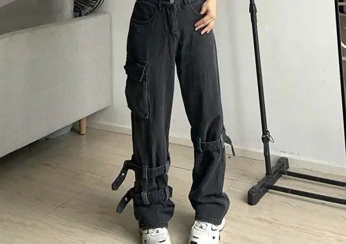 image of Low Waist Retro Grunge Oversized Fashion Streetwear in Black, Men's (Size 29)