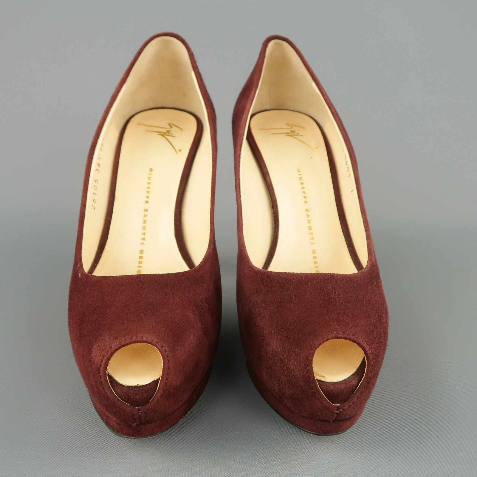Giuseppe Zanotti Size 6.5 Burgundy Suede Peep Toe Platform SHARON Pumps Size US 6.5 / IT 36.5 - 4 Thumbnail