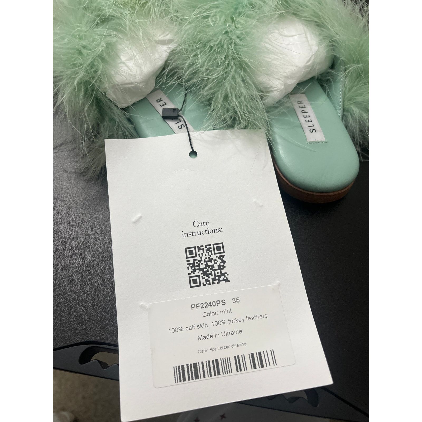Sleeper NWT Sleeper Pom Slides with Feathers in Mint - Size 35 Size US 5 / IT 35 - 7 Thumbnail