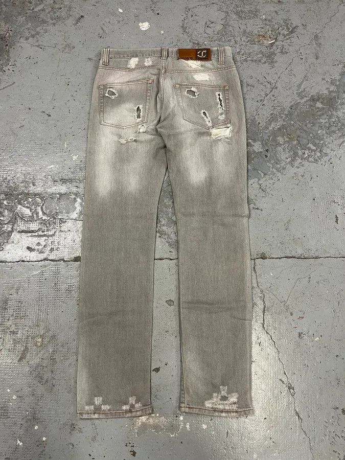 Just Cavalli 2000s Cavalli Distressed Stonewashed Grey Denim Jeans Size US 32 / EU 48 - 7 Thumbnail