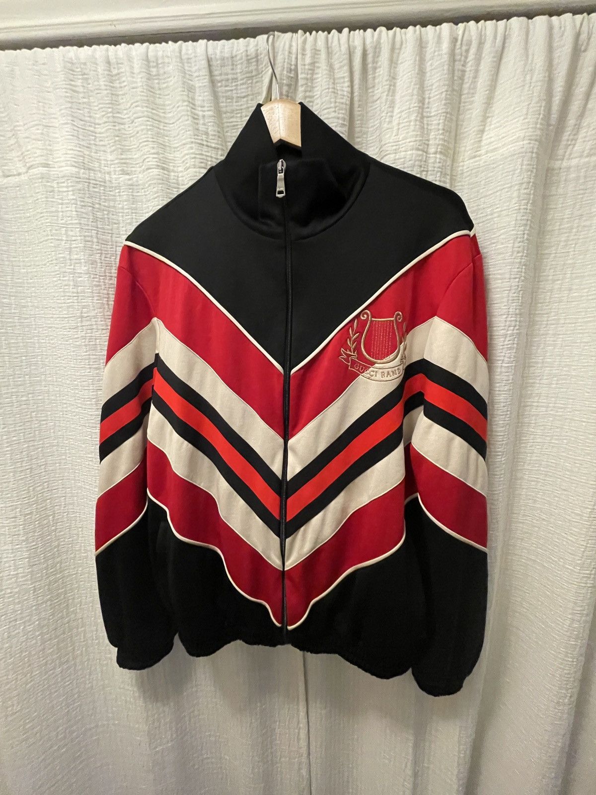 image of Gucci Technical Chevron Track Jacket “Gucci Band” in Red/Black, Men's (Size Small)