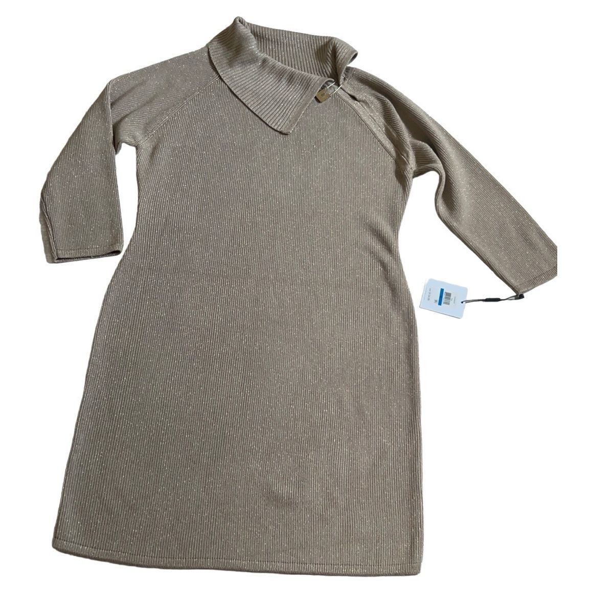 Calvin Klein Women's Calvin Klein Gold beige sweater Dress Size L Size L / US 10 / IT 46 - 11 Thumbnail