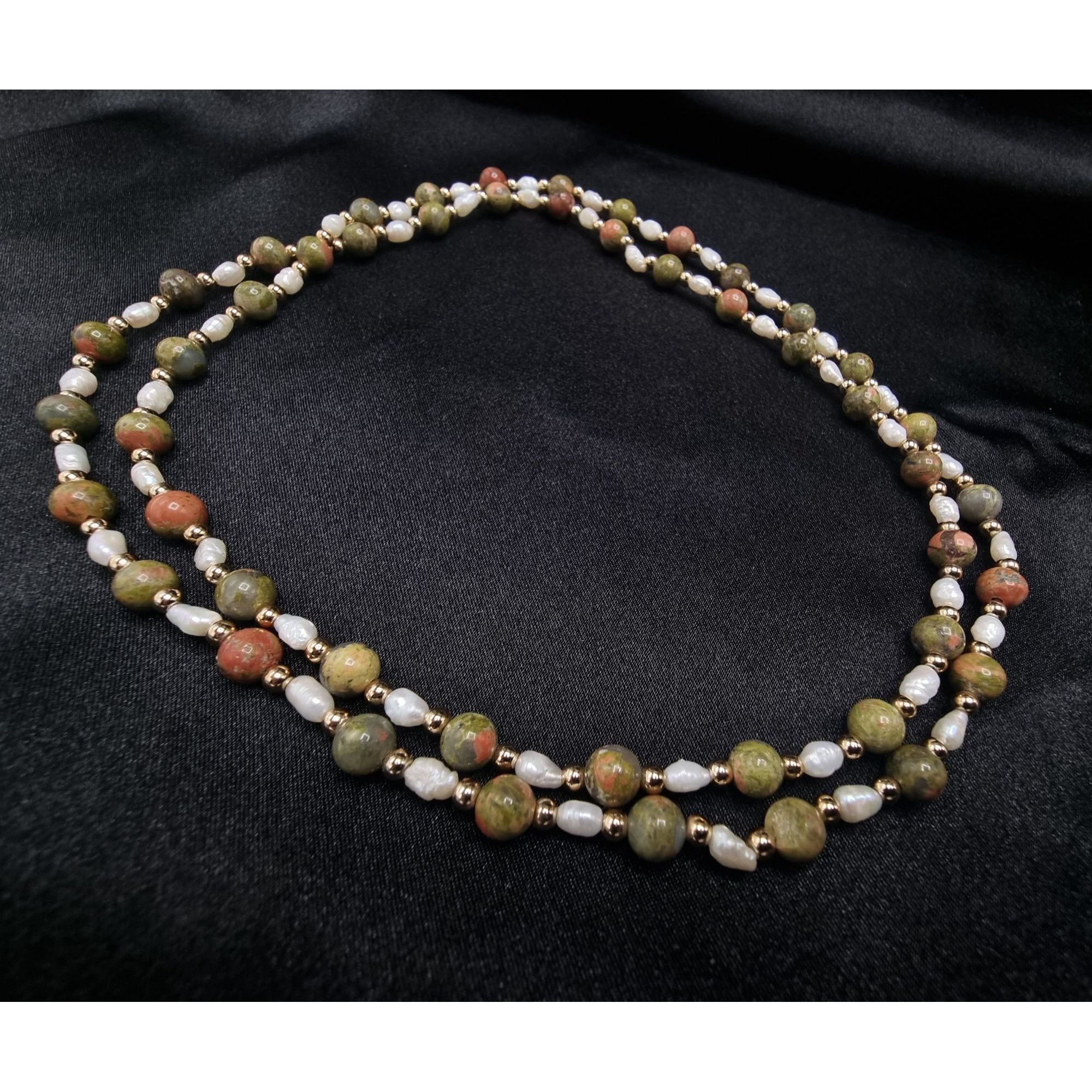 Vintage Vintage Unakite Jasper & Pearl Long Necklace Size ONE SIZE - 1 Thumbnail