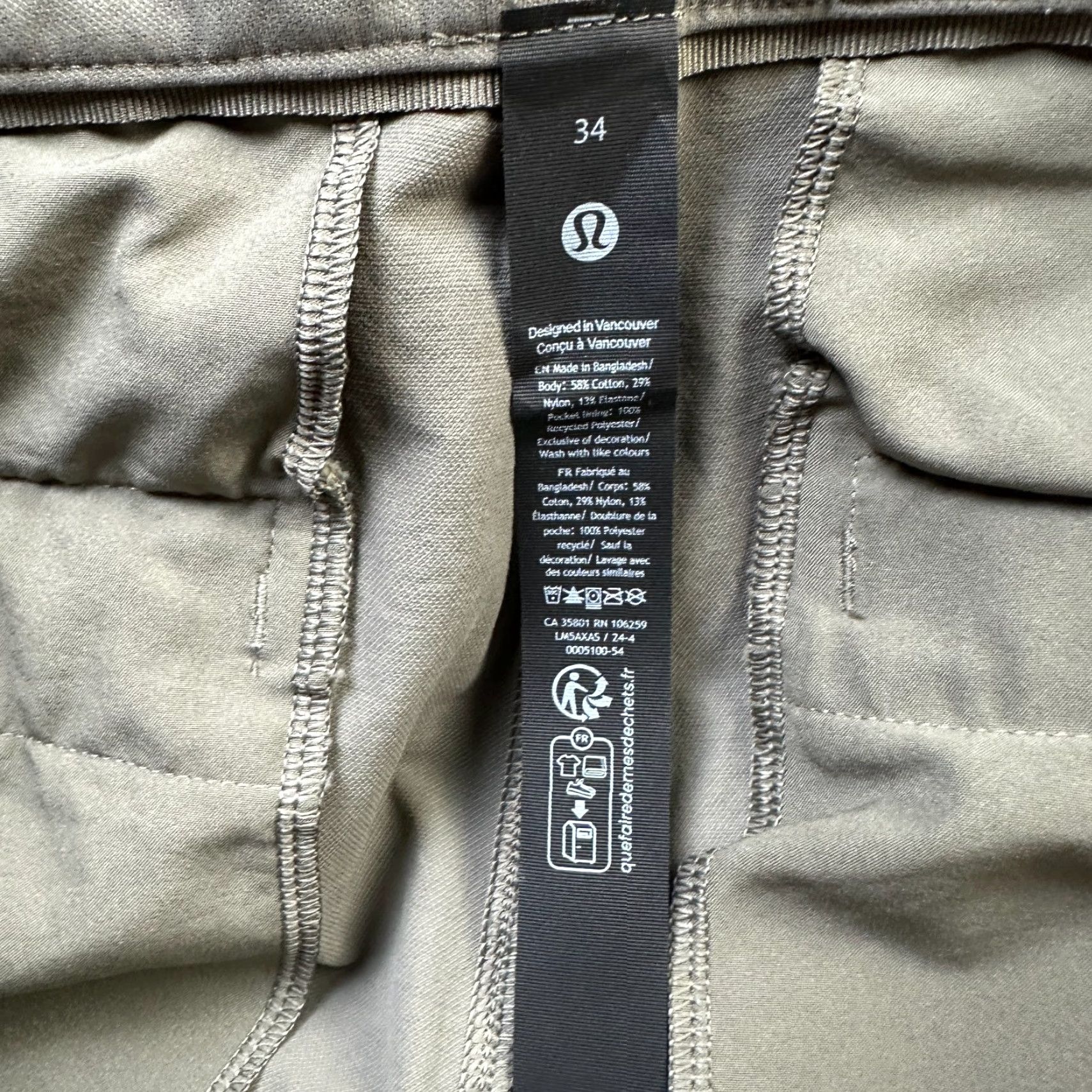 Lululemon Lululemon Pants Mens 34x31 Gray Slim Chino Straight Leg 5-Pocket Flat Front Stretch Polyester Cotton Workwear Casual Travel Business Size US 34 / EU 50 - 5 Thumbnail