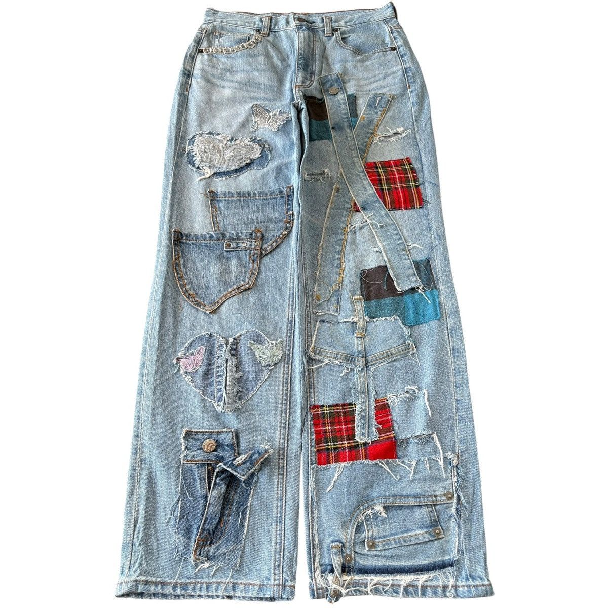 GU Vintage Japanese GU Custom Patchwork Loose Jeans Size US 29 - 1 Thumbnail