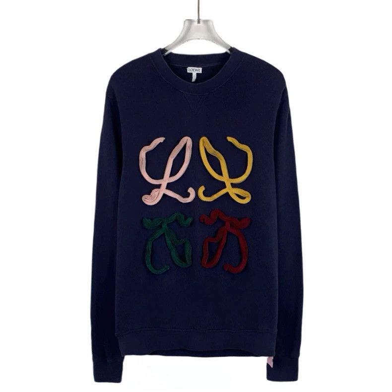 Loewe Loewe Dark blue logo colored cotton round neck long sleeve Size S / US 4 / IT 40 - 1 Thumbnail