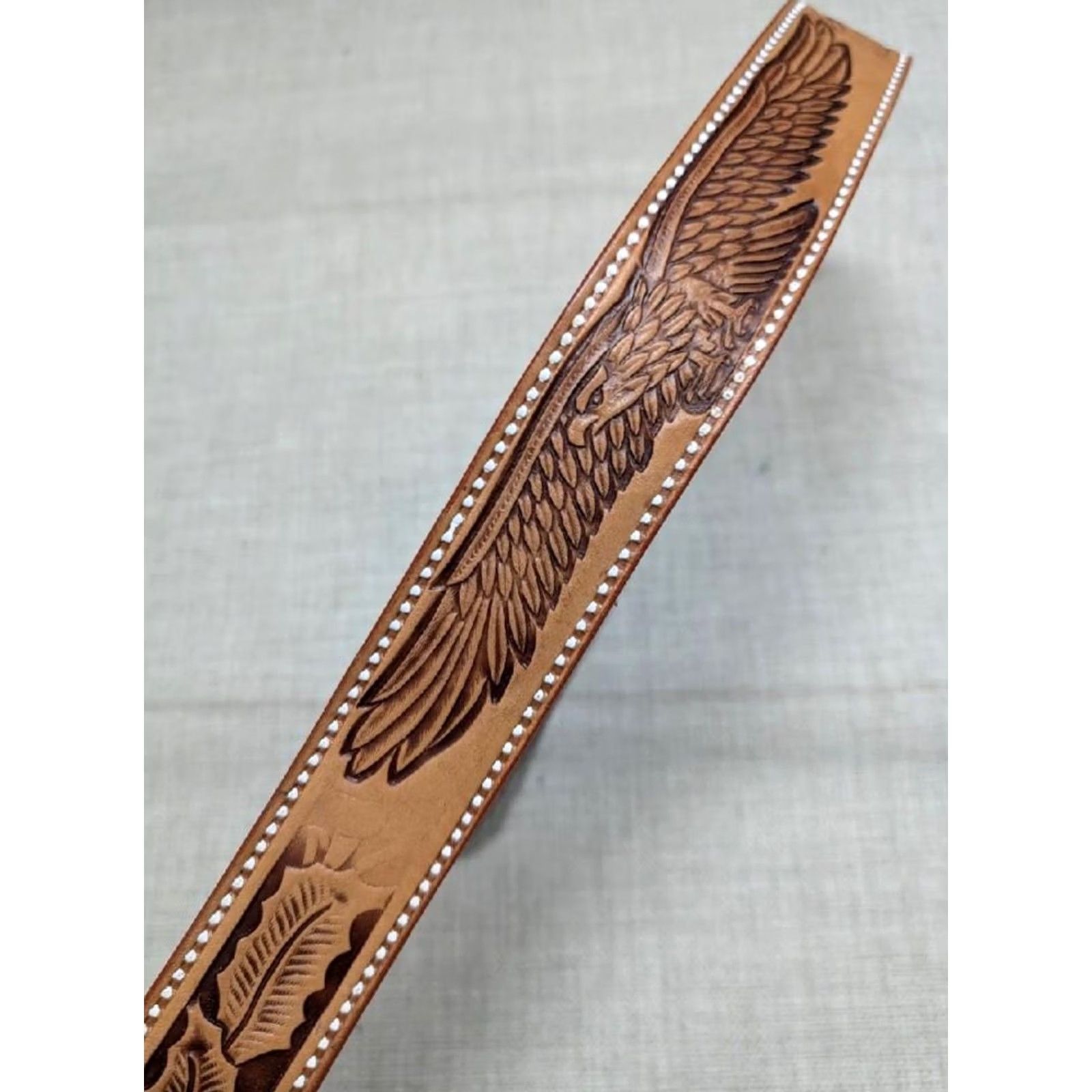 Vintage VINTAGE handcrafted EAGLE Tooled Western Belt 32 Cowhide Leather brown 1-5/8" Regular Men Size 32 - 3 Thumbnail