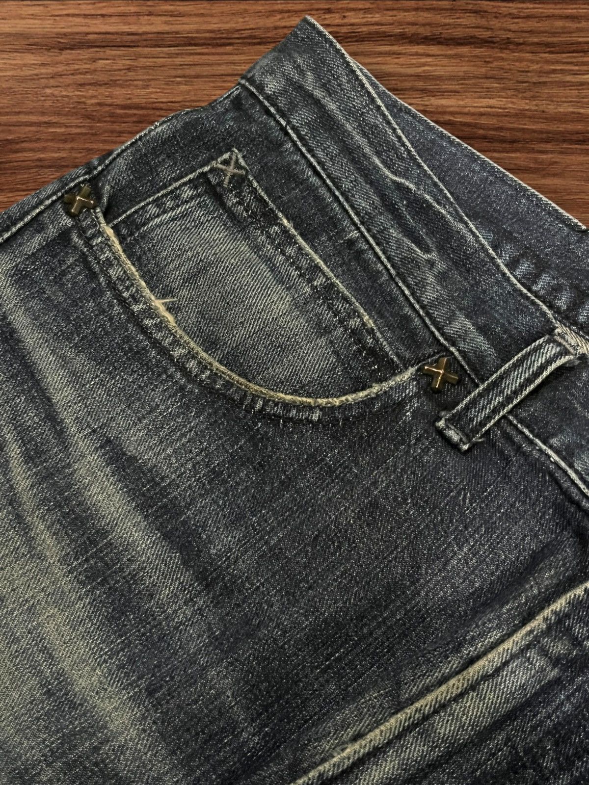 Lee × Vintage ⚡️Flare⚡️Vintage Lee Rider Dark Blue Washed Distressed Jeans Size US 36 / EU 52 - 5 Thumbnail