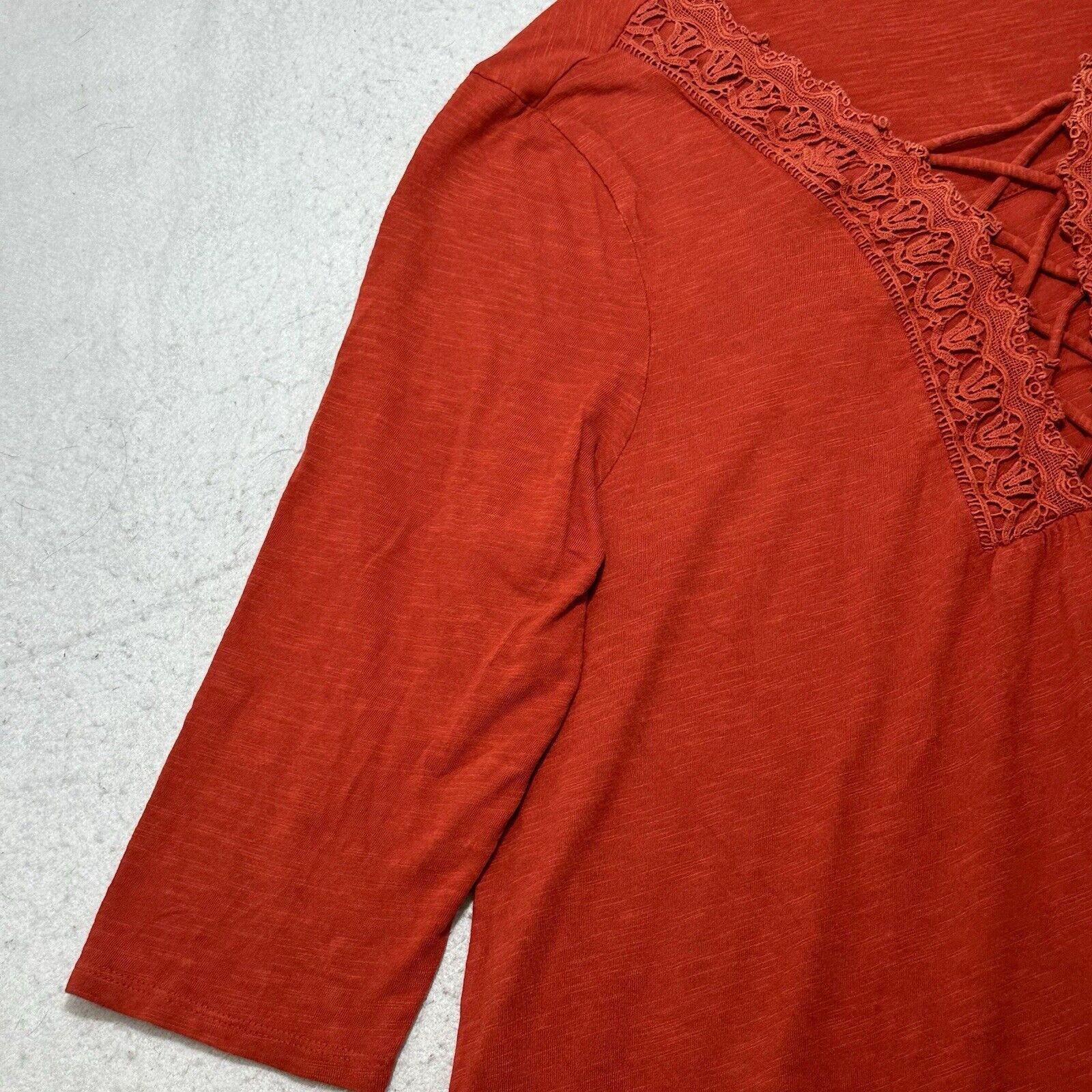 Chicos Chico's 3 XL Burnt Orange 3/4 Sleeve Lace Boho Blouse Size XL / US 12-14 / IT 48-50 - 6 Thumbnail