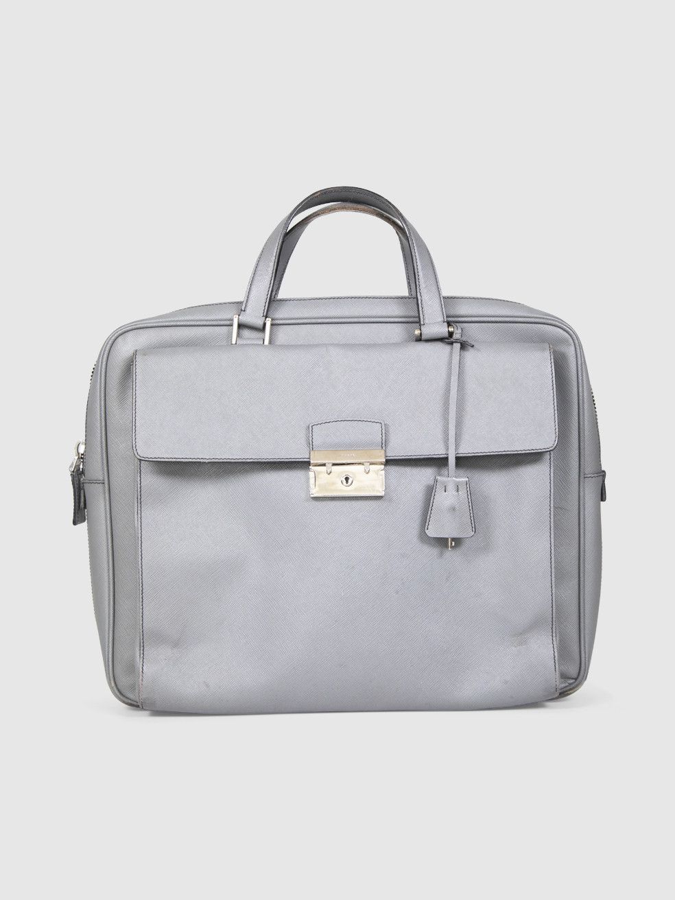 Prada Grey Saffiano Leather Briefcase Bag Size ONE SIZE - 1 Thumbnail