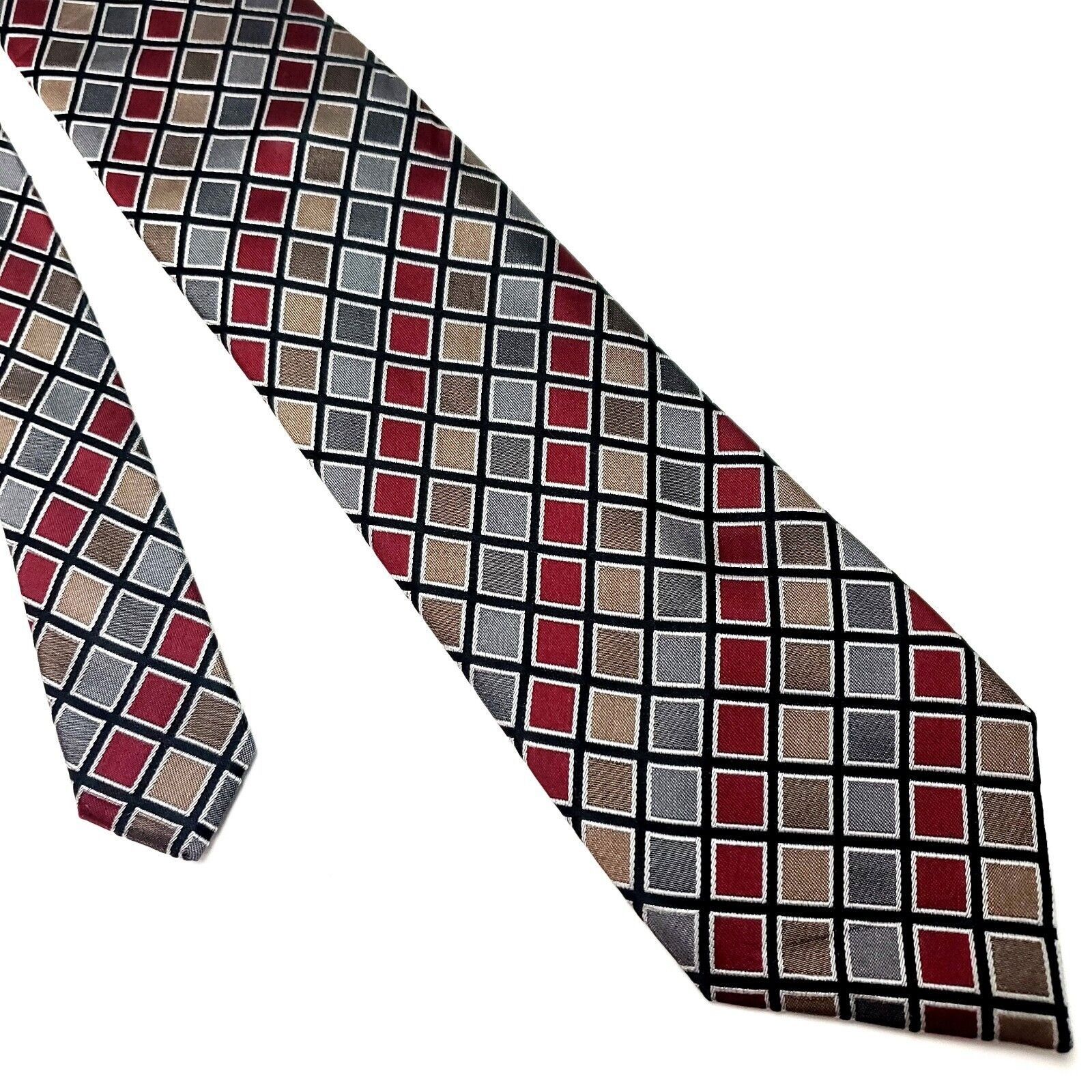 Kenneth Cole Kenneth Cole Reaction Gray Multi-Colored Silk Tie Woven Chec Size ONE SIZE - 1 Thumbnail