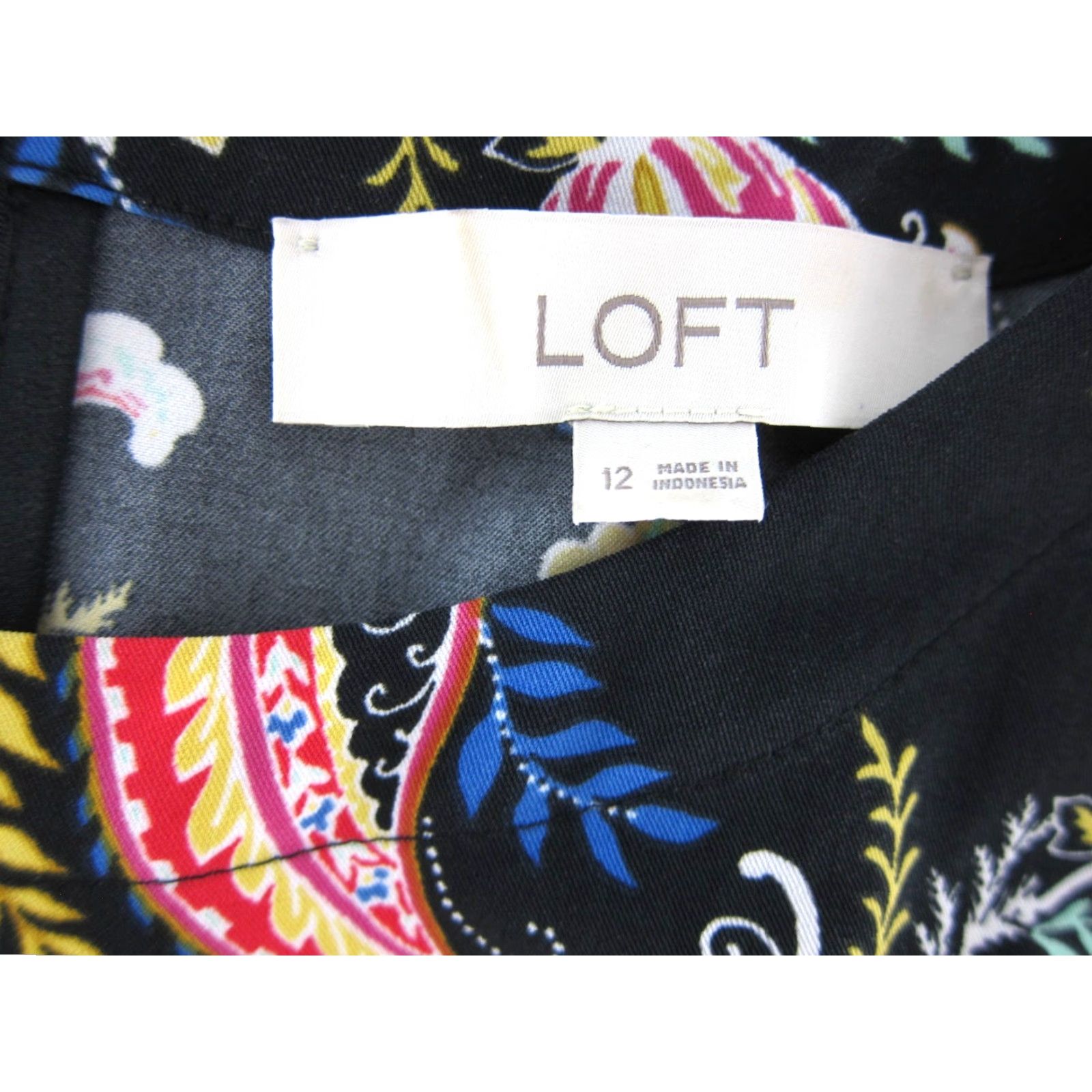 Loft Ann Taylor Loft Dress Long Sleeve Floral Paisley Black Green Yellow Pink 12 Size XL / US 12-14 / IT 48-50 - 3 Thumbnail