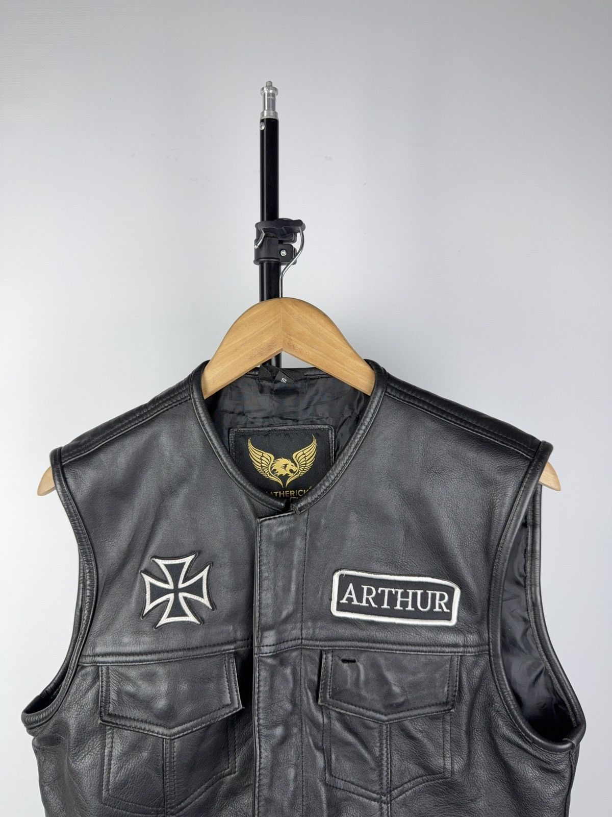 Vintage Real LEATHERICK Leather Biker Moto Racing Vest Skull Patch Size US S / EU 44-46 / 1 - 3 Thumbnail