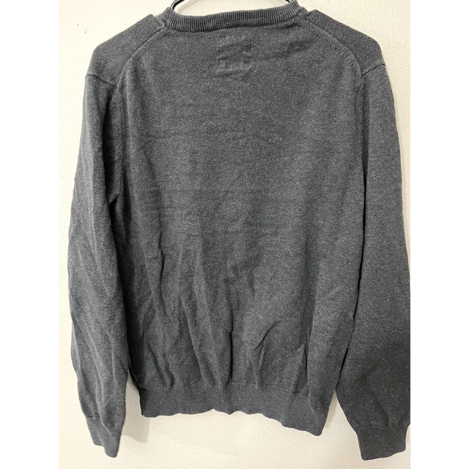 Express Express Mens V-Neck Sweater Size M Charcoal Gray Pullover Knit Cotton Regular Long Sleeve Size US M / EU 48-50 / 2 - 2 Thumbnail