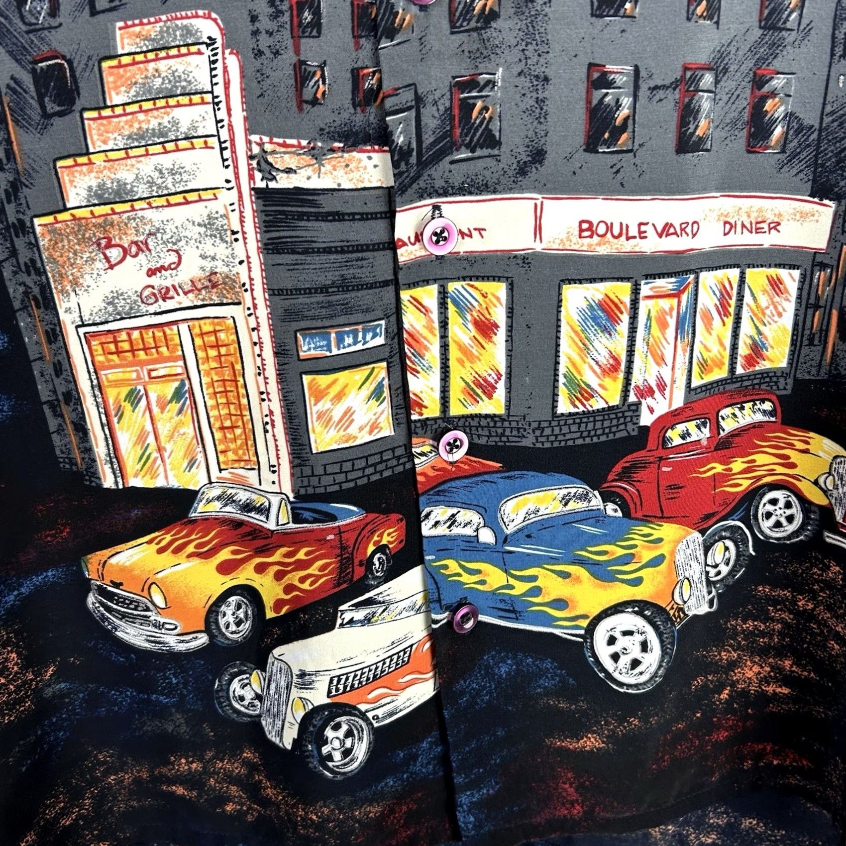 Vintage VINTAGE Kennington HOT ROD Cars Diner Bar Grill Starry Night S/S Shirt Men's XL Size US XL / EU 56 / 4 - 2 Thumbnail