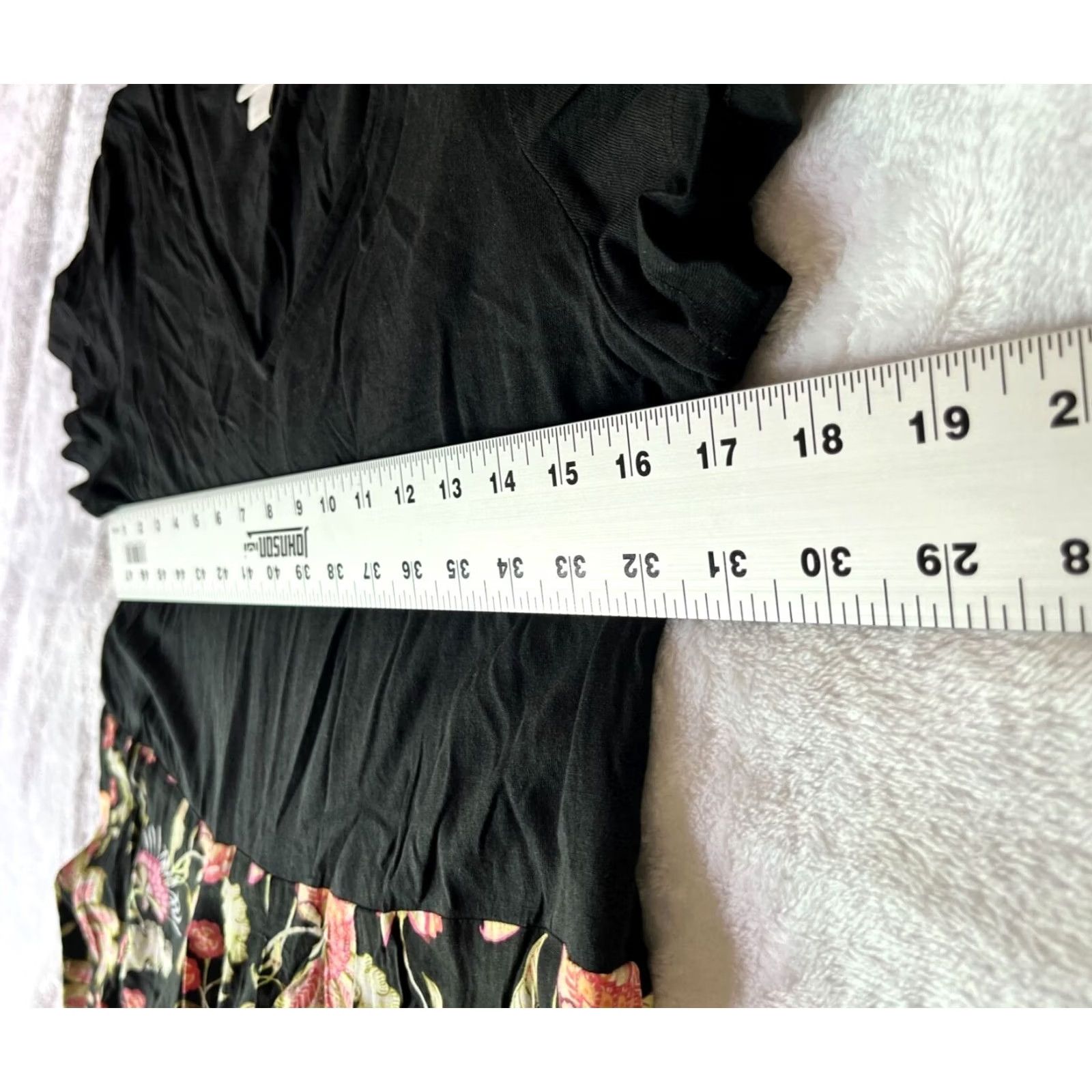 J. Jill J. Jill Womens Black Floral Midi Dress V-Neck Short Sleeves Petite Small Summer Size 28" / US 6 / IT 42 - 6 Thumbnail