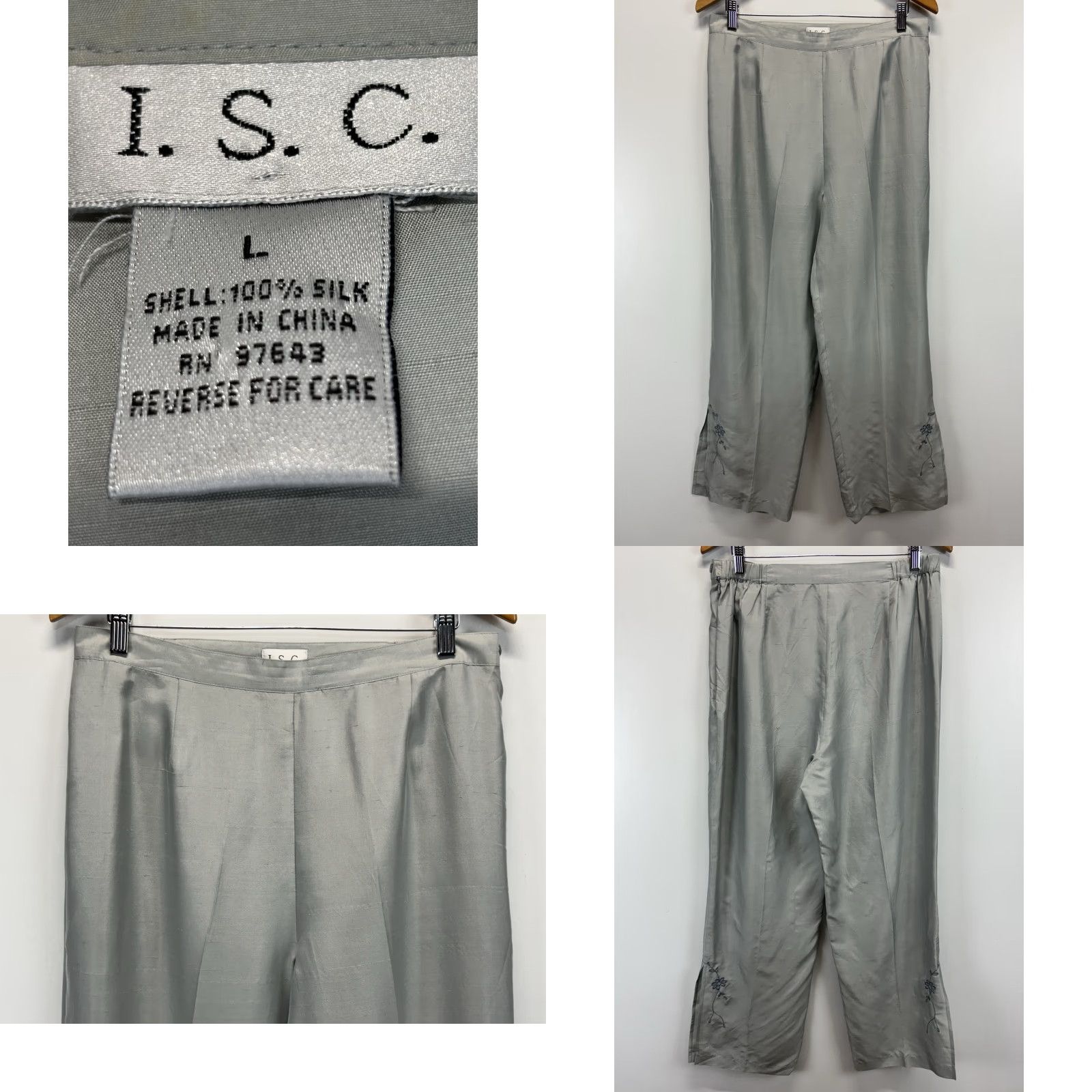 Vintage VINTAGE ISC Silk Outfit Pants Shirt Grey Large Womens 1990s Embroidered Y2K Fairy Size L / US 10 / IT 46 - 8 Thumbnail
