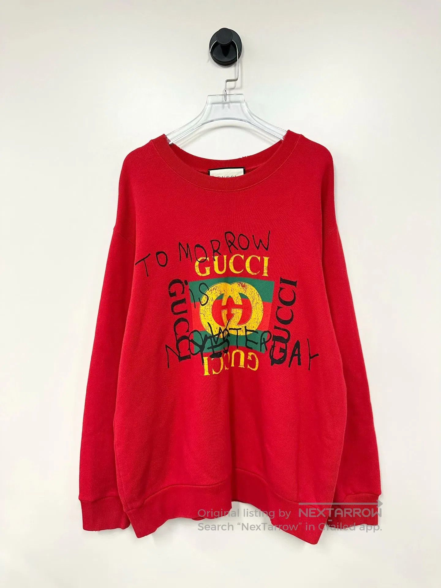 Gucci Guicci Red Letter Logo Distressed Long-Sleeve Hoodie| Size US S / EU 44-46 / 1 - 1 Thumbnail