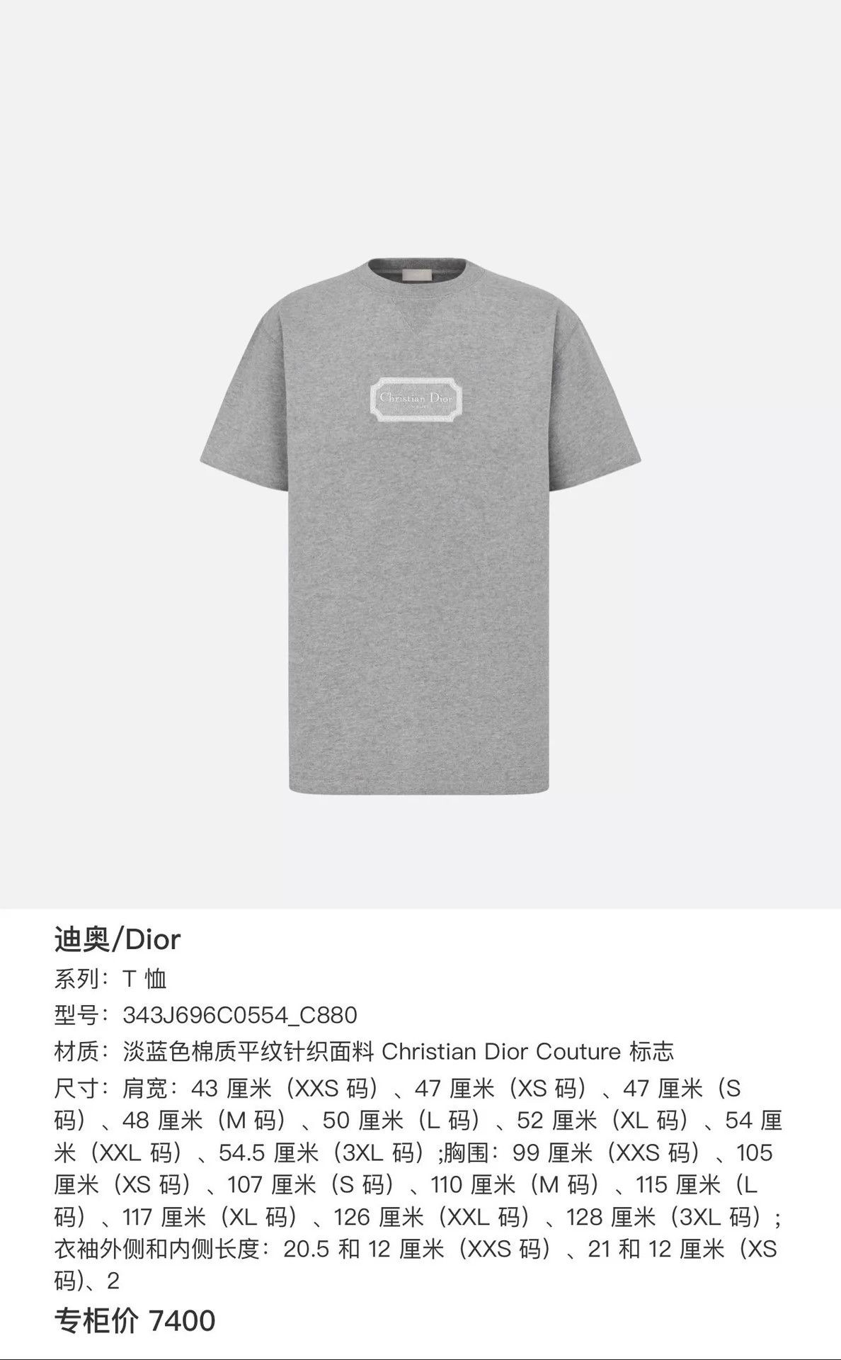 Dior Dior CD Embroidered Logo Crew Cotton SS Gray L Size US L / EU 52-54 / 3 - 7 Thumbnail